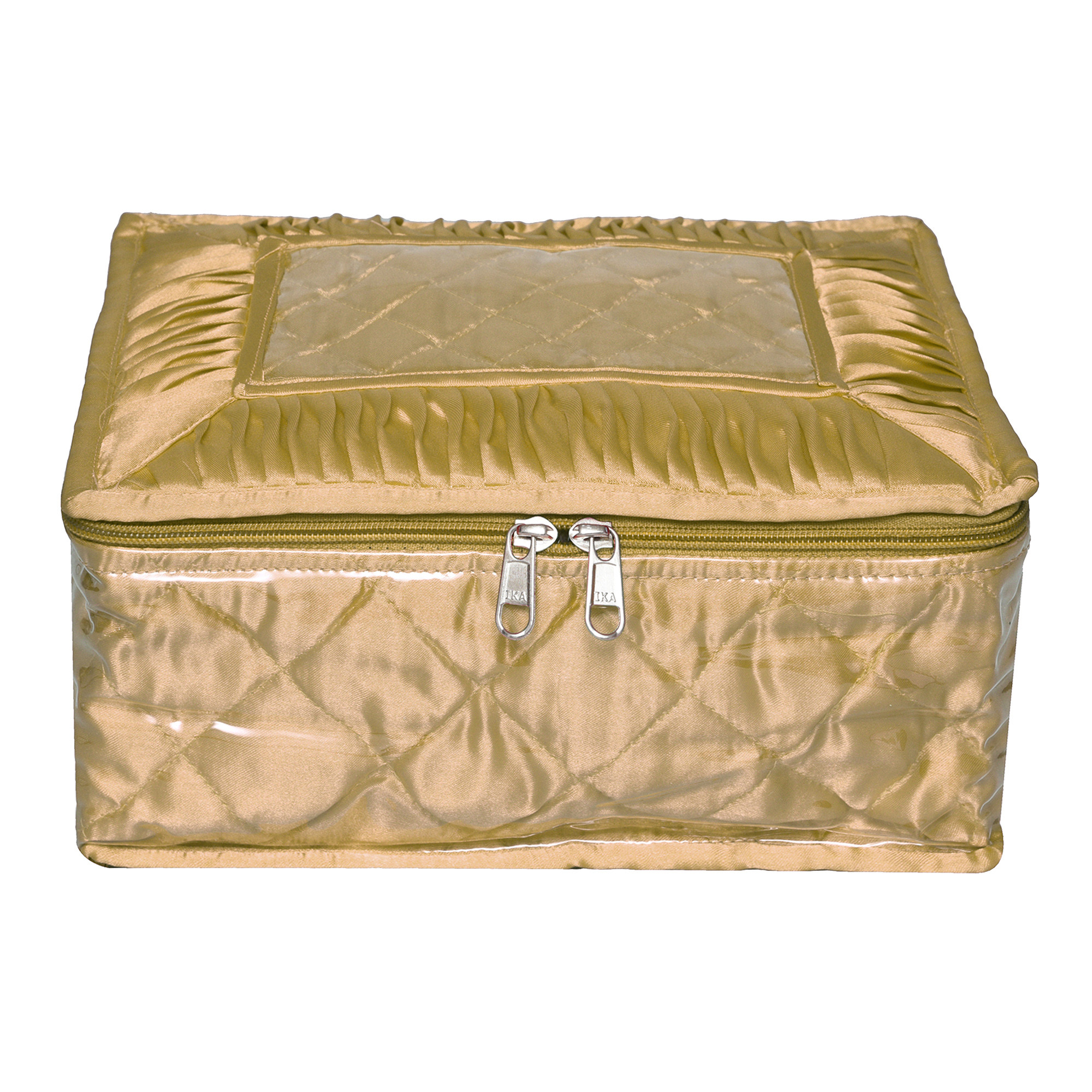 Kuber Industries Makeup Storage Bag  Vanity Organizer  Locker Makeup Kit  Cosmetic Organizer for Travel  Makeup Kit for Woman  12 Detachable Pouch  Frill Jewellery Organizer  Golden