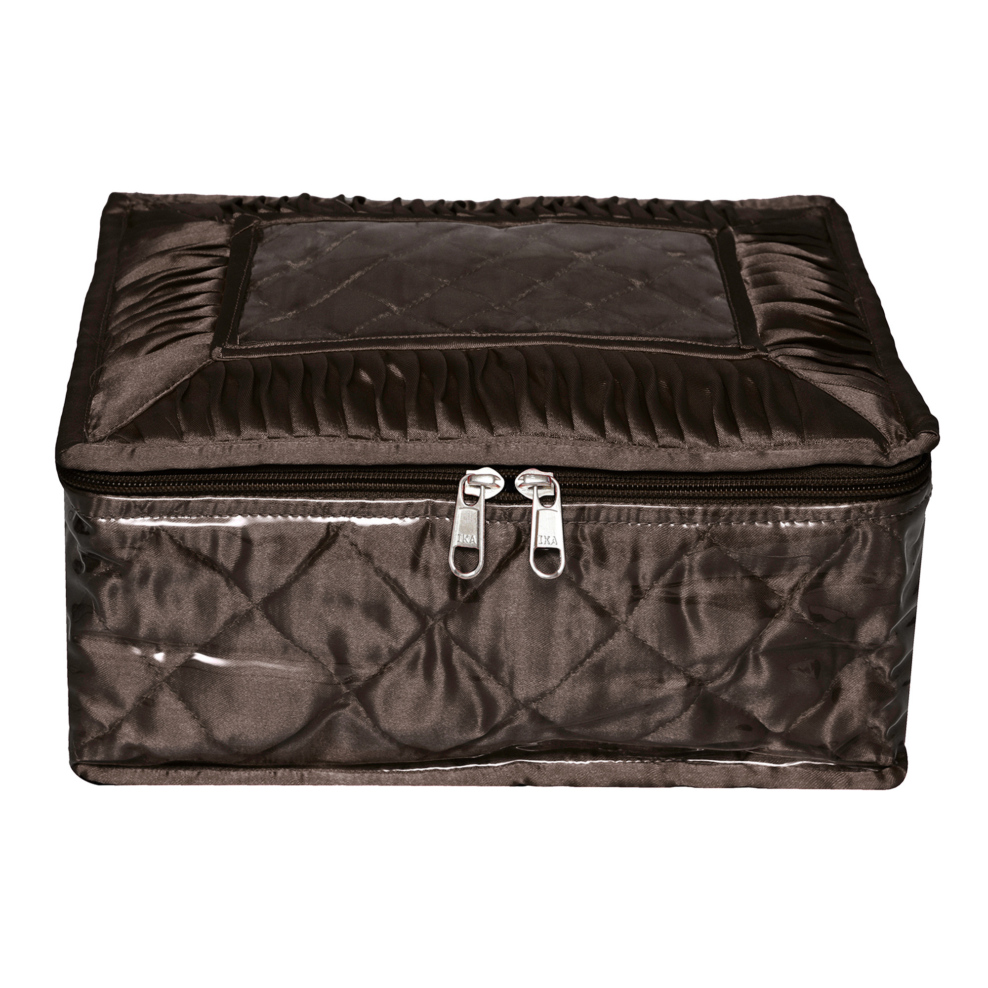 Kuber Industries Makeup Storage Bag  Vanity Organizer  Locker Makeup Kit  Cosmetic Organizer for Travel  Makeup Kit for Woman  12 Detachable Pouch  Frill Jewellery Organizer  Brown