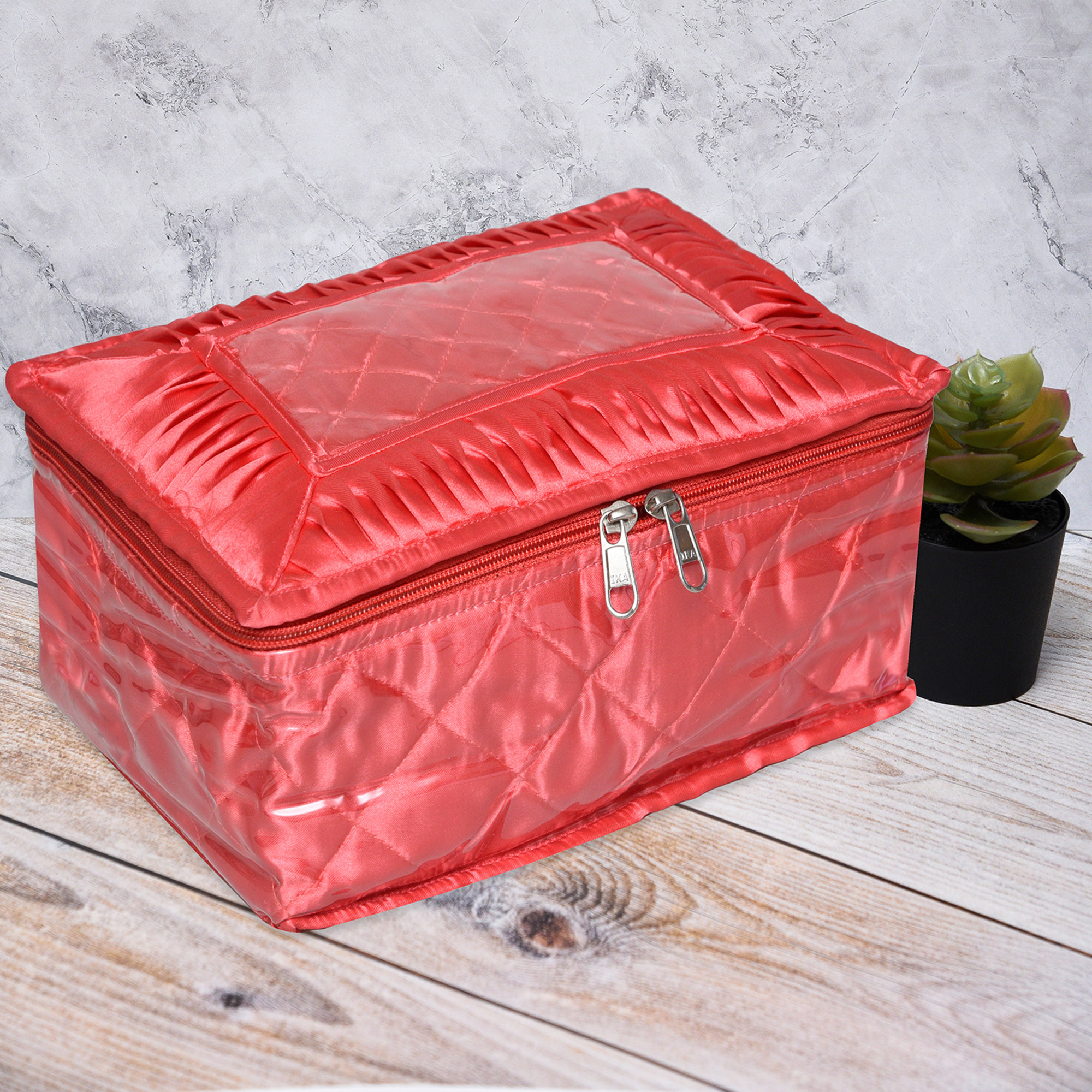 Kuber Industries Makeup Storage Bag  Vanity Organizer  Locker Makeup Kit  Cosmetic Organizer for Travel  Makeup Kit for Woman  12 Detachable Pouch  Frill Jewellery Organizer  Peach