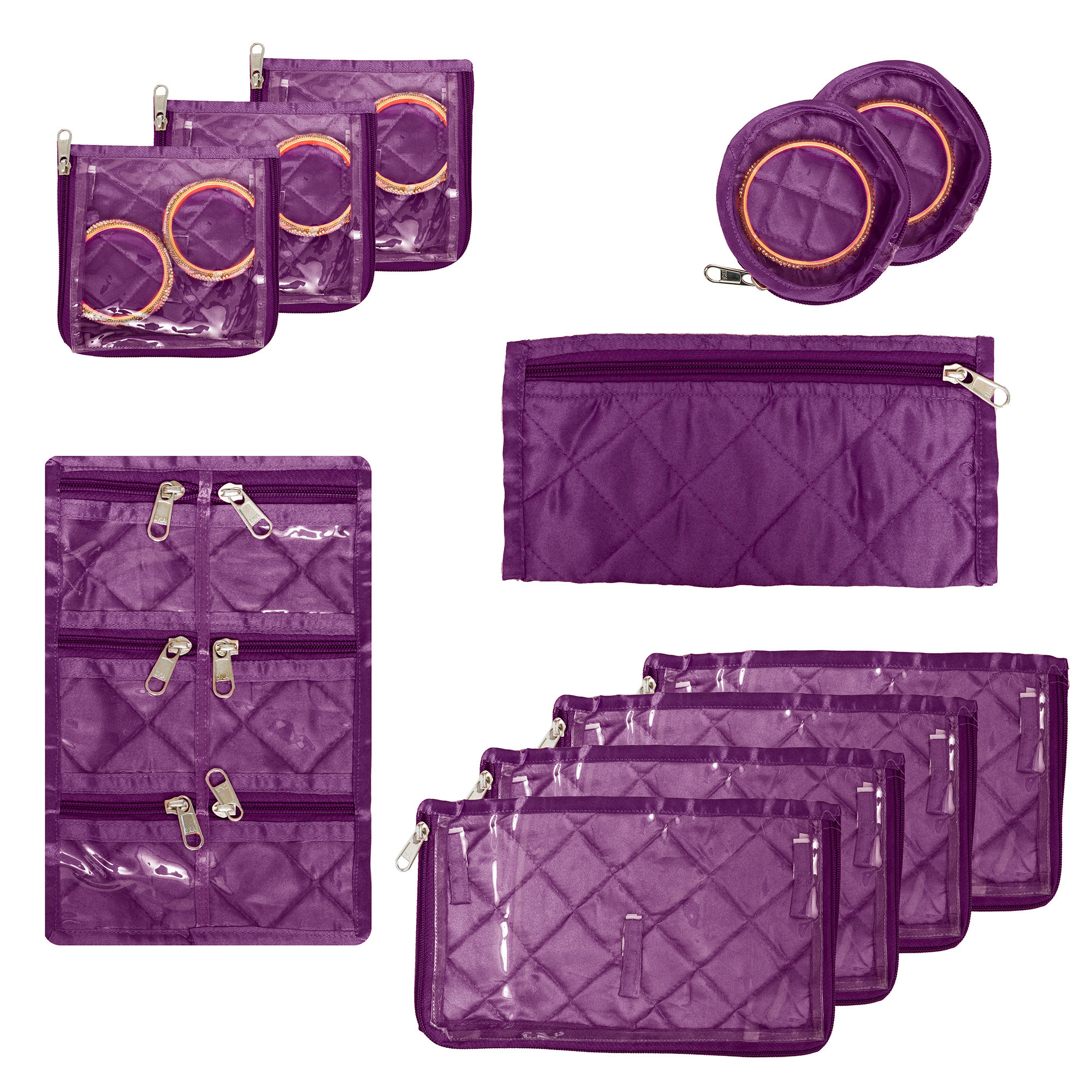 Kuber Industries Makeup Storage Bag | Vanity Organizer | Locker Makeup Kit | Cosmetic Organizer for Travel | Makeup Kit for Woman | 12 Detachable Pouch | Frill Jewellery Organizer | Purple