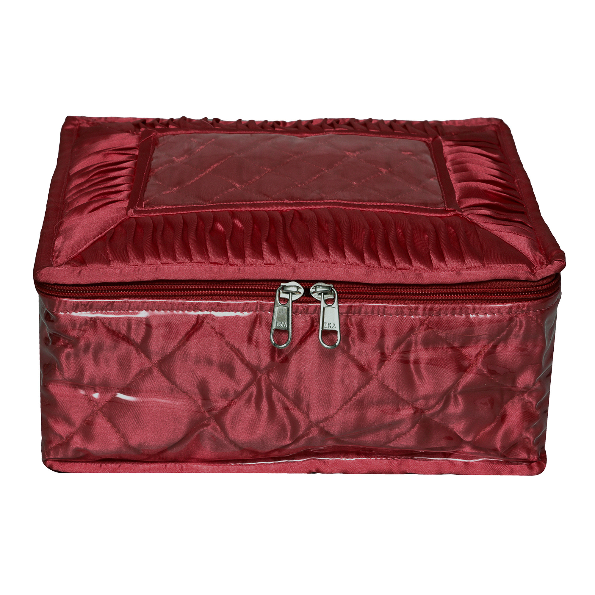 Kuber Industries Makeup Storage Bag | Vanity Organizer | Locker Makeup Kit | Cosmetic Organizer for Travel | Makeup Kit for Woman | 12 Detachable Pouch | Frill Jewellery Organizer | Maroon