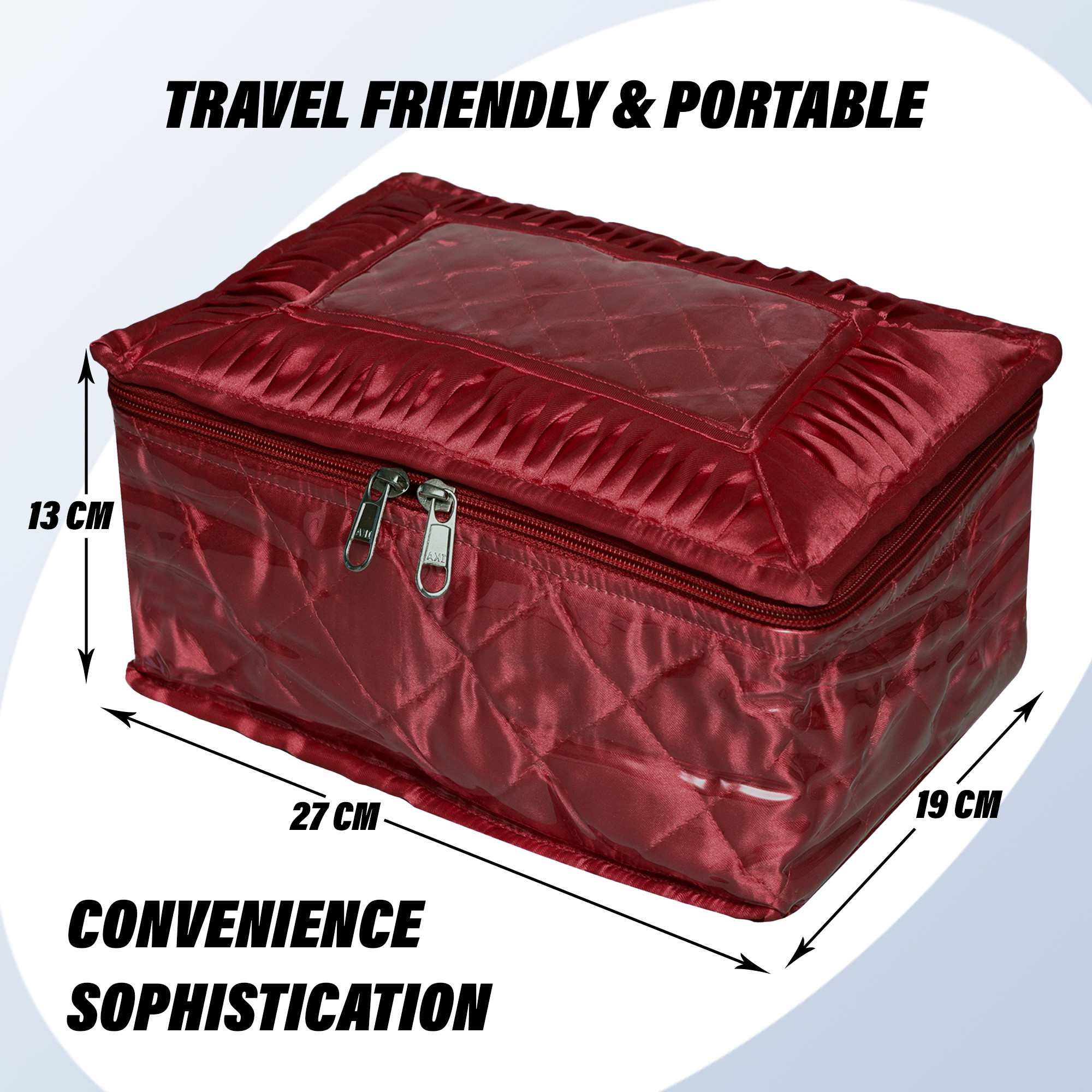 Kuber Industries Makeup Storage Bag | Vanity Organizer | Locker Makeup Kit | Cosmetic Organizer for Travel | Makeup Kit for Woman | 12 Detachable Pouch | Frill Jewellery Organizer | Maroon