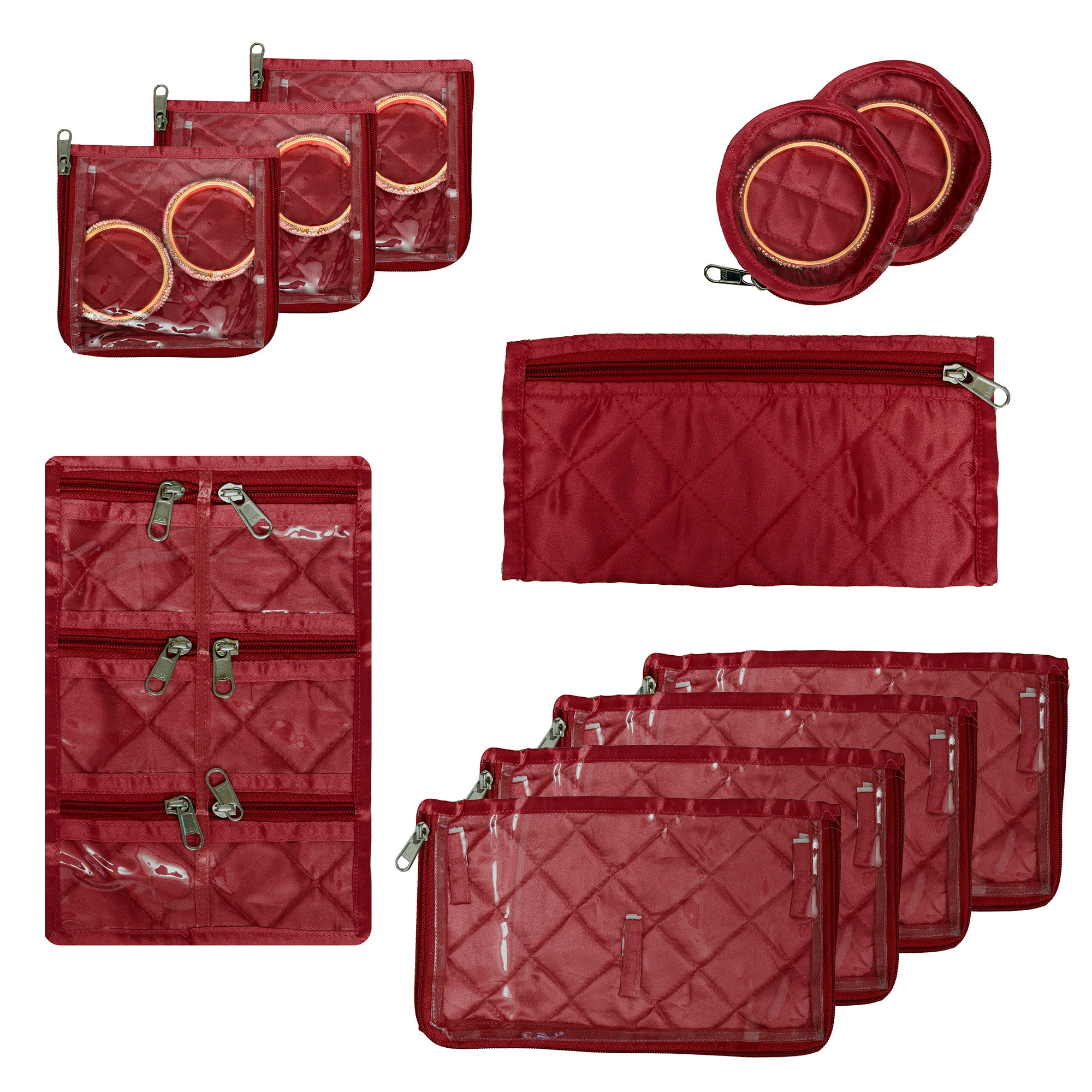 Kuber Industries Makeup Storage Bag | Vanity Organizer | Locker Makeup Kit | Cosmetic Organizer for Travel | Makeup Kit for Woman | 12 Detachable Pouch | Frill Jewellery Organizer | Maroon