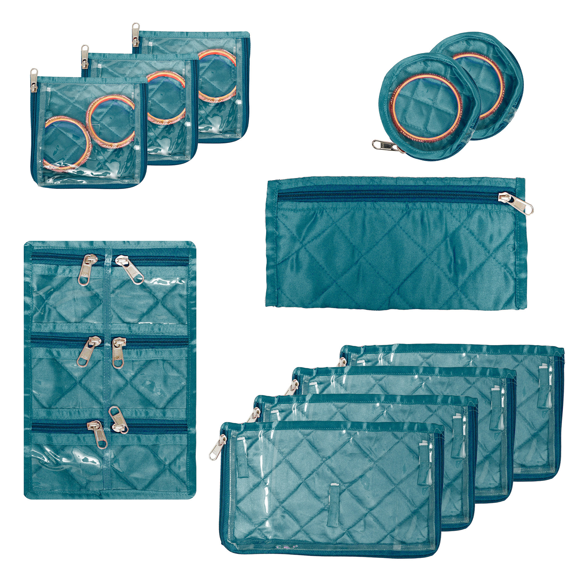 Kuber Industries Makeup Storage Bag | Vanity Organizer | Locker Makeup Kit | Cosmetic Organizer for Travel | Makeup Kit for Woman | 12 Detachable Pouch | Frill Jewellery Organizer | Green