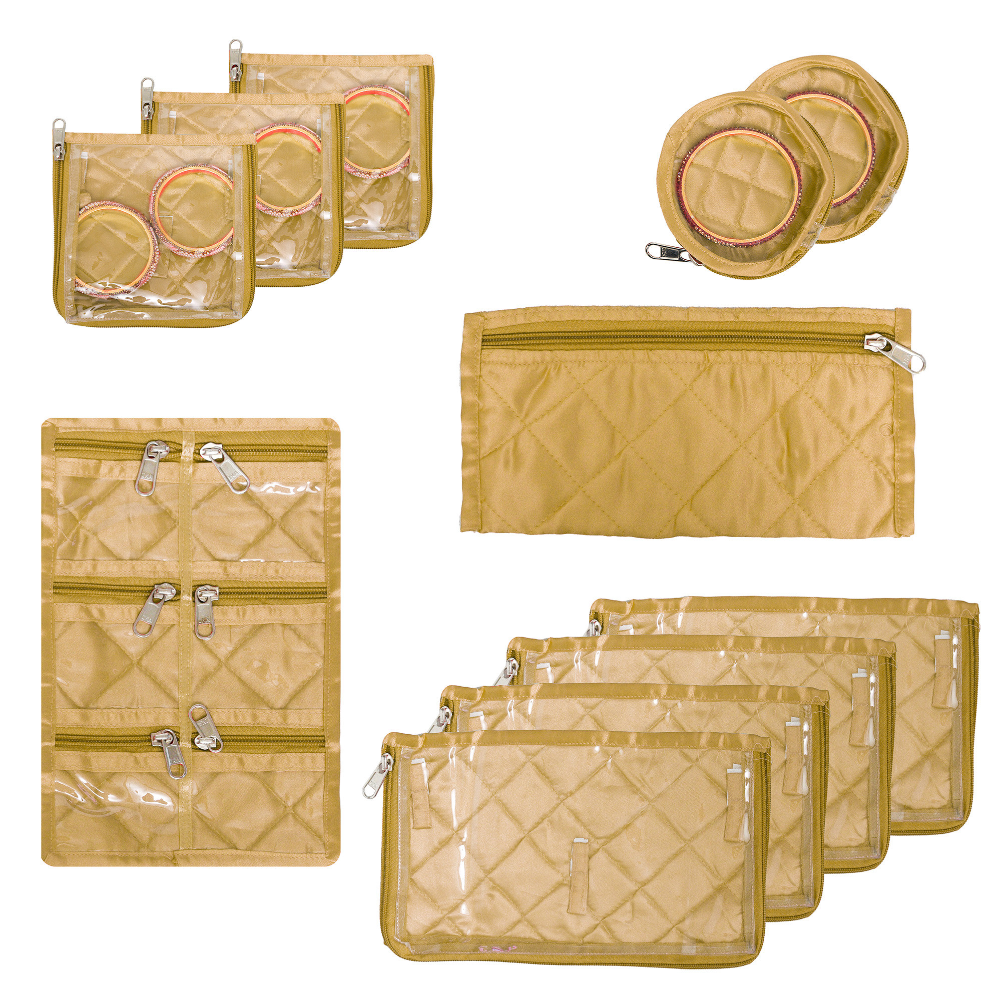 Kuber Industries Makeup Storage Bag | Vanity Organizer | Locker Makeup Kit | Cosmetic Organizer for Travel | Makeup Kit for Woman | 12 Detachable Pouch | Frill Jewellery Organizer | Golden