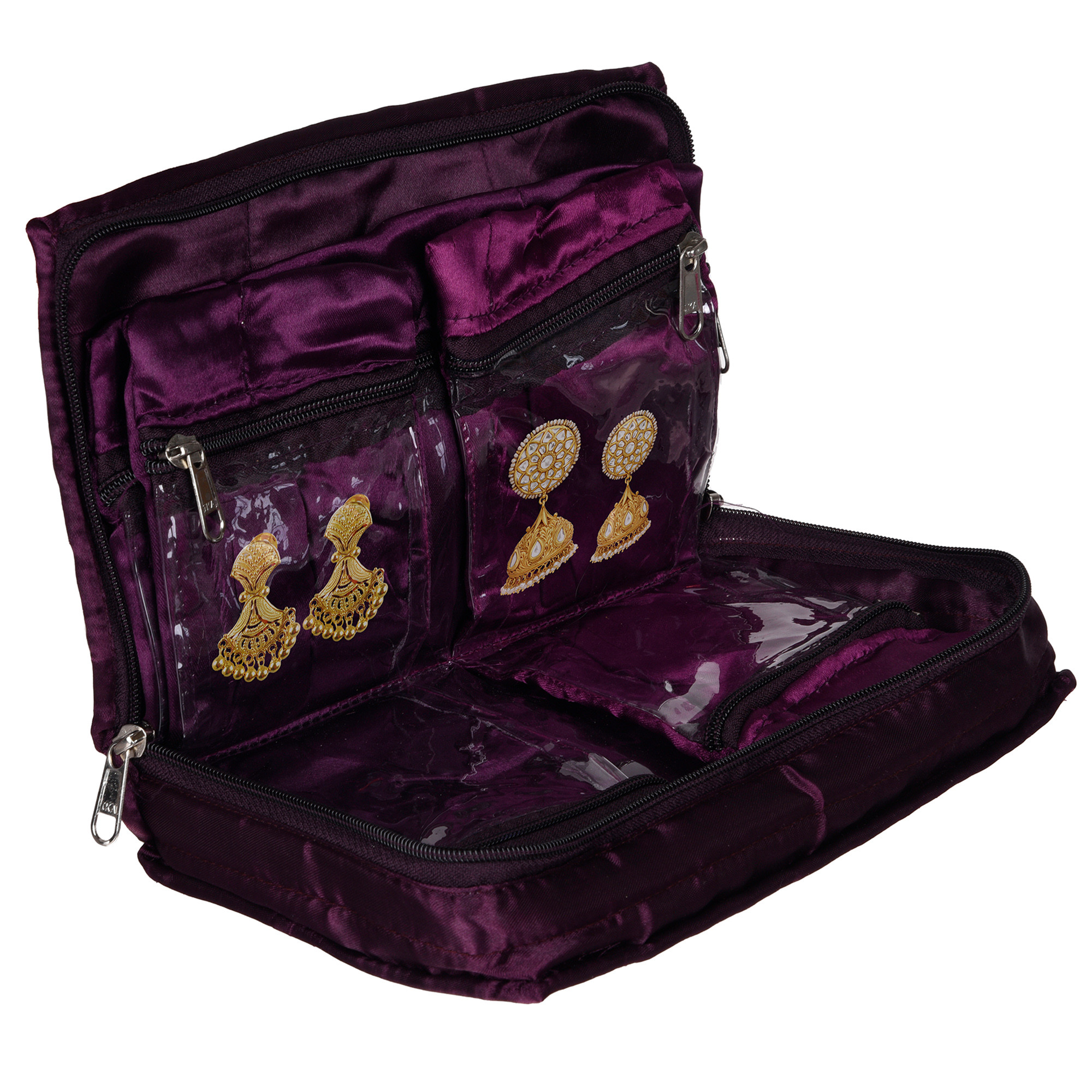 Kuber Industries Makeup Storage Bag  Vanity Organizer  Makeup Pouch  Pendant Organizer  Cosmetic Kit for Travel  6 Pouch Organizer  Moti Jewellery Organizer  Large  Purple