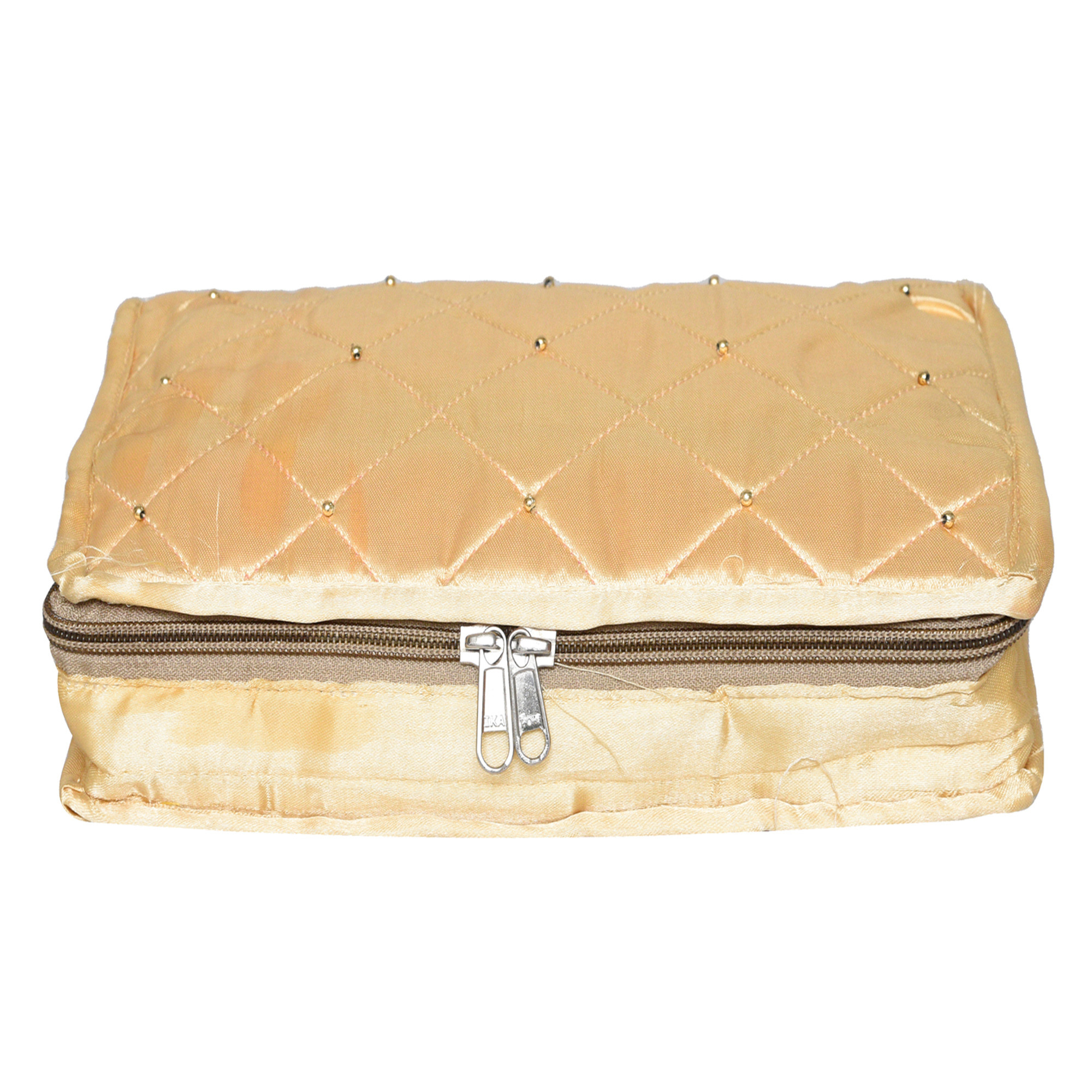 Kuber Industries Makeup Storage Bag  Vanity Organizer  Makeup Pouch  Pendant Organizer  Cosmetic Kit for Travel  6 Pouch Organizer  Moti Jewellery Organizer  Large  Golden