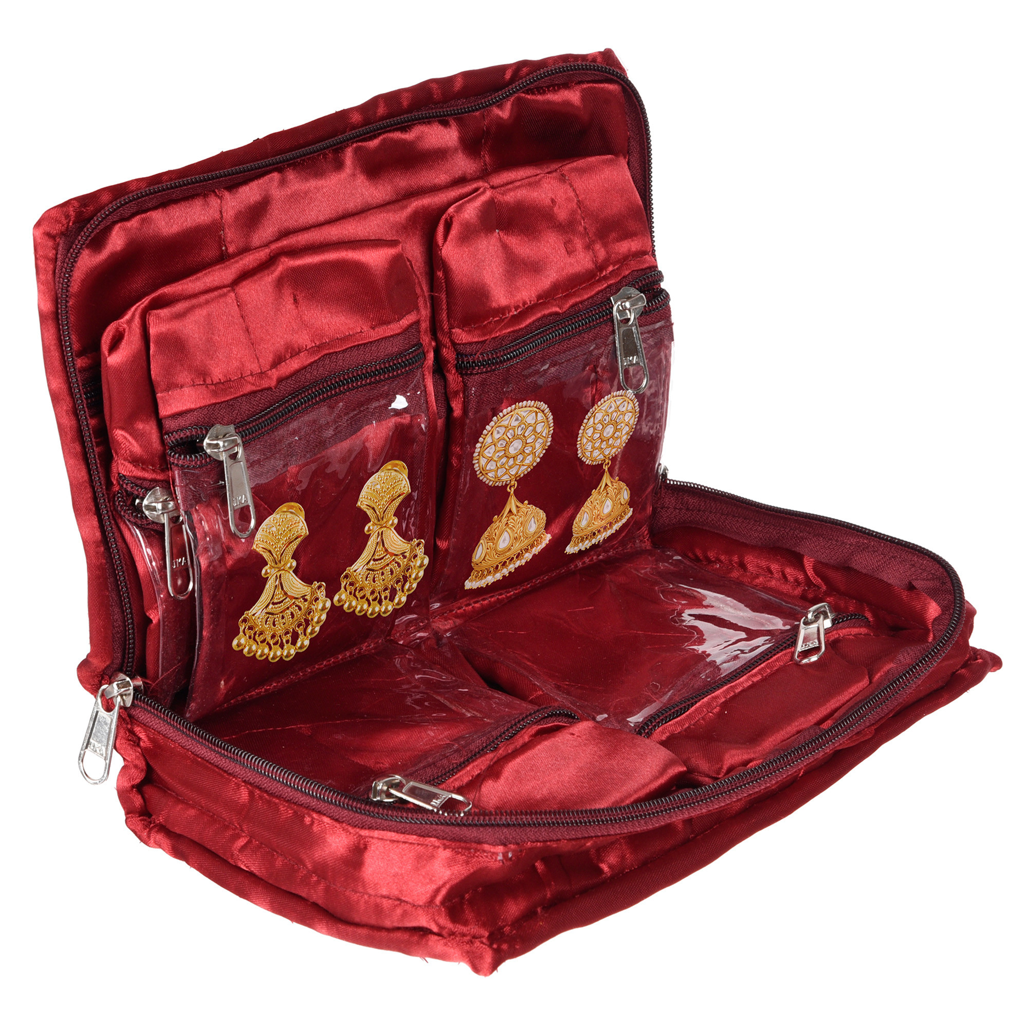 Kuber Industries Makeup Storage Bag  Vanity Organizer  Makeup Pouch  Pendant Organizer  Cosmetic Kit for Travel  6 Pouch Organizer  Moti Jewellery Organizer  Large  Maroon