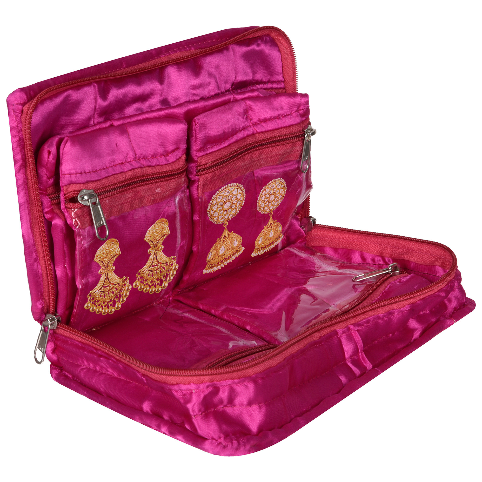 Kuber Industries Makeup Storage Bag  Vanity Organizer  Makeup Pouch  Pendant Organizer  Cosmetic Kit for Travel  6 Pouch Organizer  Moti Jewellery Organizer  Large  Pink