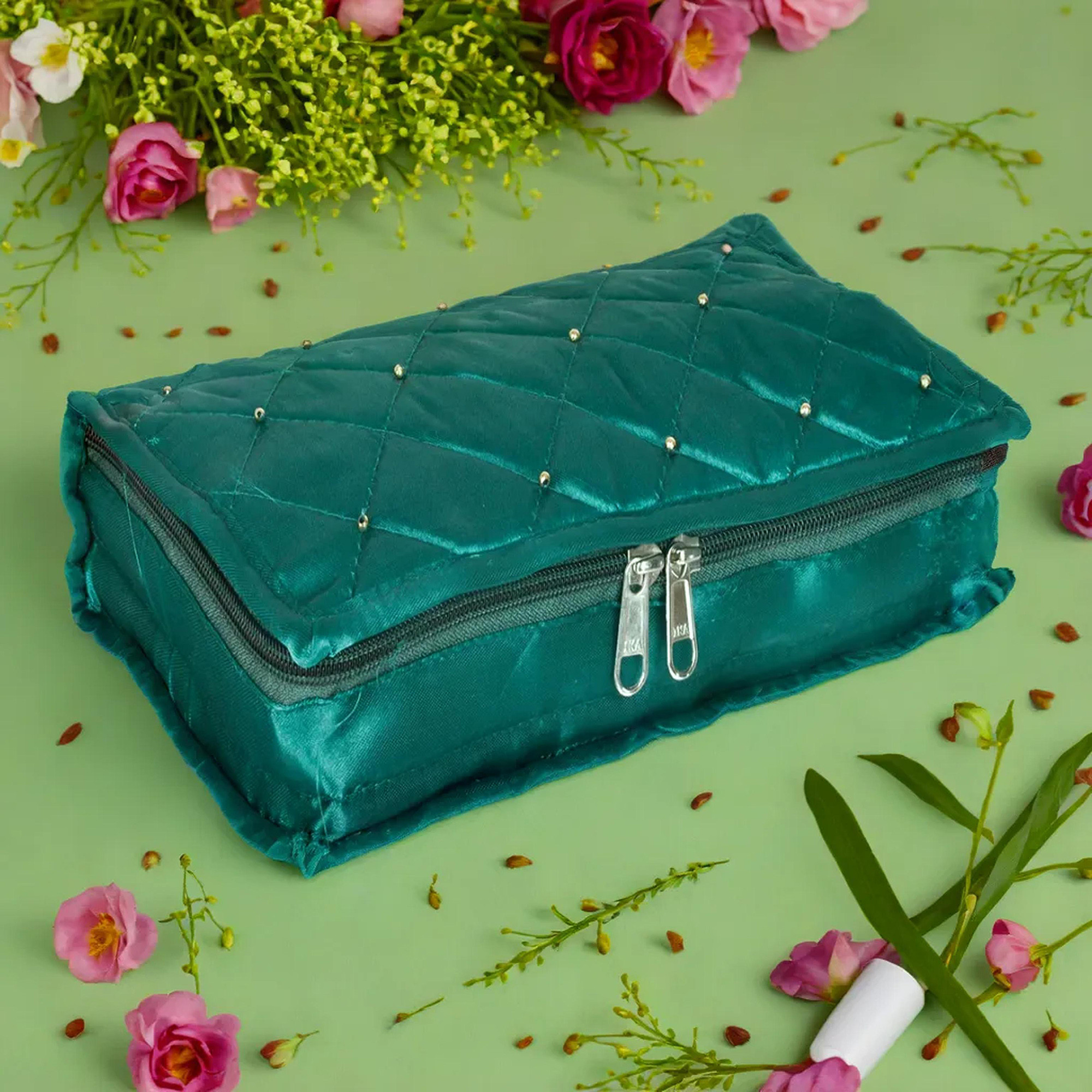 Kuber Industries Makeup Storage Bag | Vanity Organizer | Makeup Pouch | Pendant Organizer | Cosmetic Kit for Travel | 6 Pouch Organizer | Moti Jewellery Organizer | Large | Green
