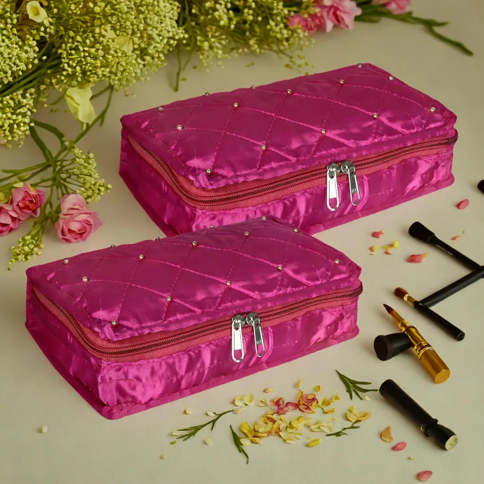 Kuber Industries Makeup Storage Bag | Vanity Organizer | Makeup Pouch | Pendant Organizer | Cosmetic Kit for Travel | 6 Pouch Organizer | Moti Jewellery Organizer | Large | Pink