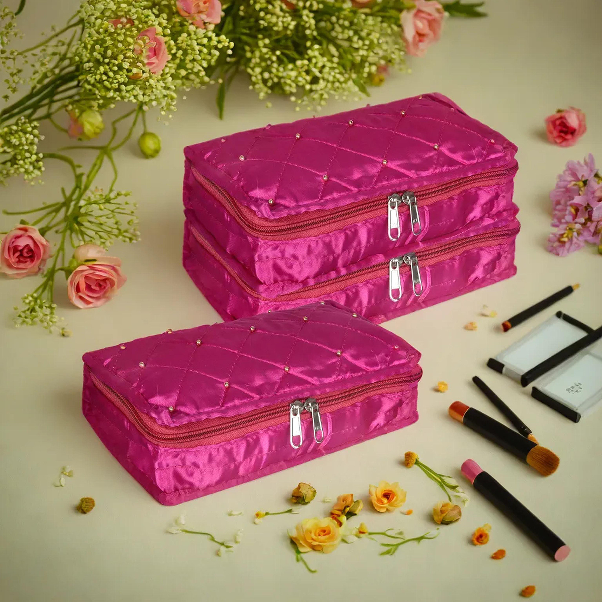 Kuber Industries Makeup Storage Bag | Vanity Organizer | Makeup Pouch | Pendant Organizer | Cosmetic Kit for Travel | 6 Pouch Organizer | Moti Jewellery Organizer | Large | Pink