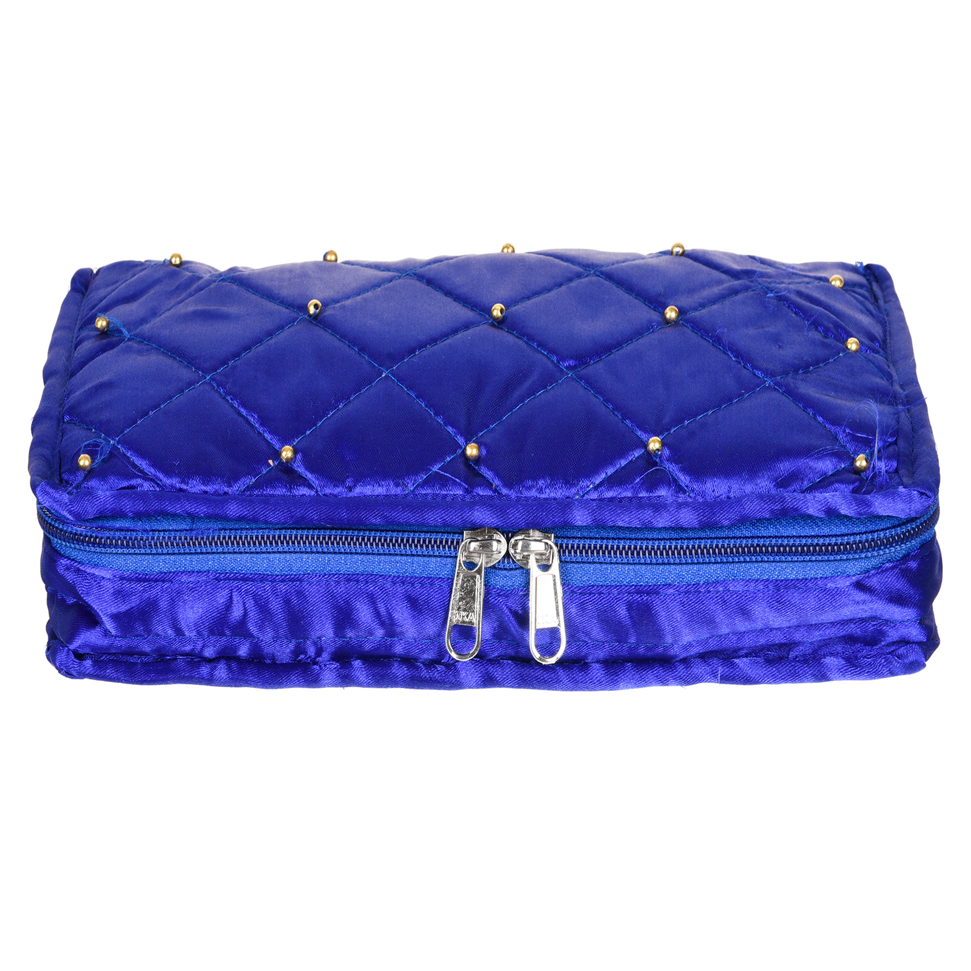 Kuber Industries Makeup Storage Bag | Vanity Organizer | Makeup Pouch | Pendant Organizer | Cosmetic Kit for Travel | 6 Pouch Organizer | Moti Jewellery Organizer | Large | Blue