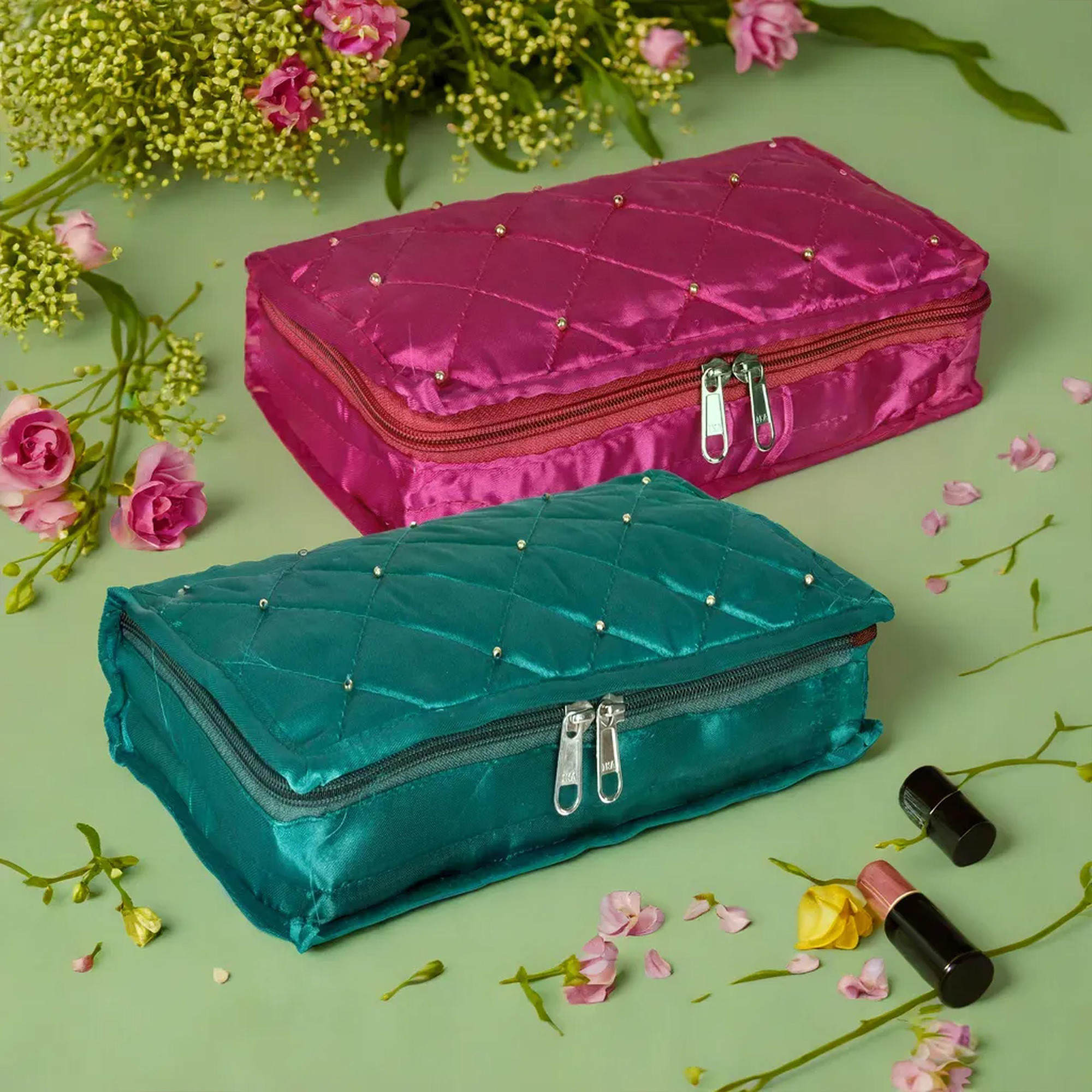Kuber Industries Makeup Storage Bag | Vanity Organizer | Makeup Pouch | Pendant Organizer | Cosmetic Kit for Travel | 6 Pouch Organizer | Moti Jewellery Organizer | Large | Pack of 2 | Multi