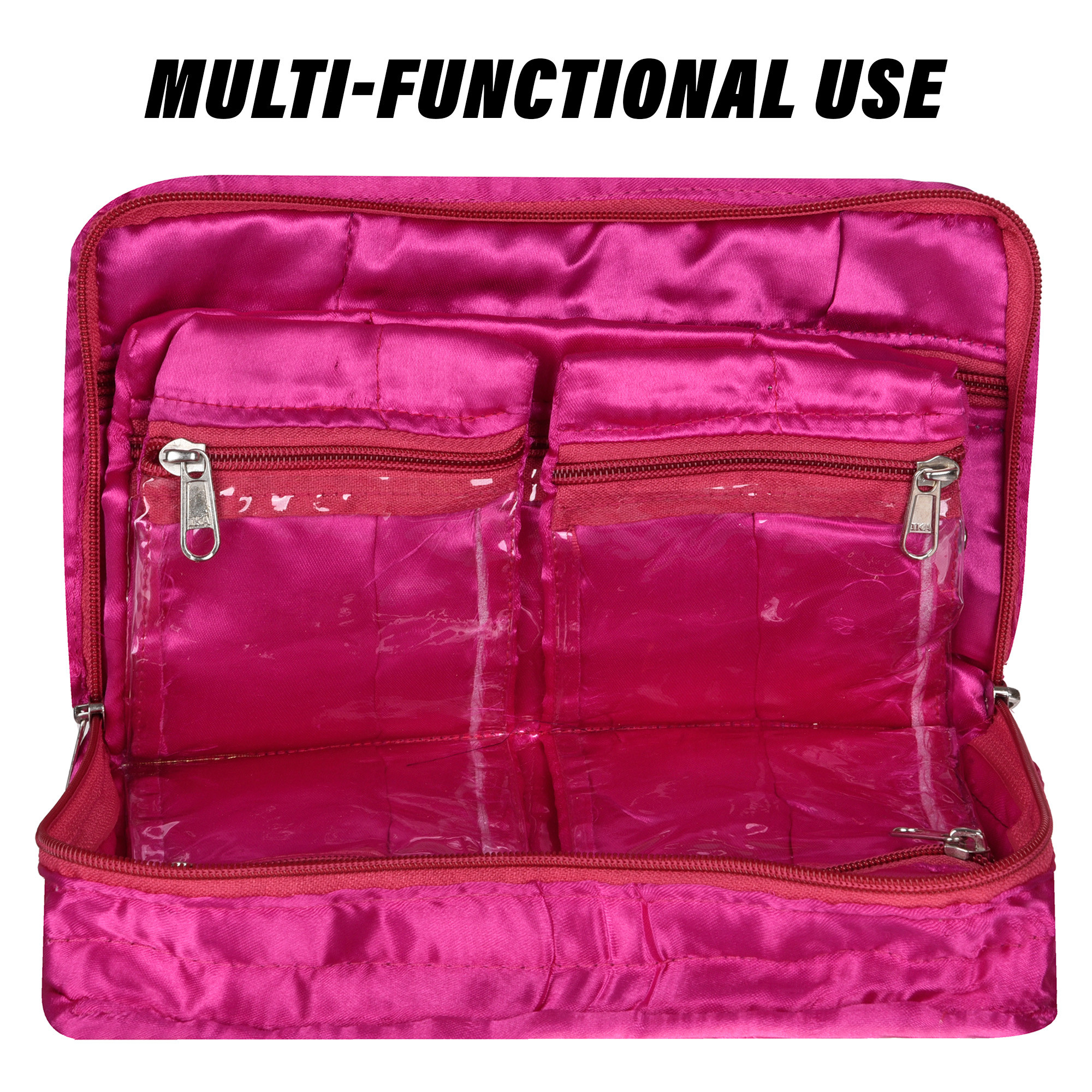 Kuber Industries Makeup Storage Bag | Vanity Organizer | Makeup Pouch | Pendant Organizer | Cosmetic Kit for Travel | 6 Pouch Organizer | Moti Jewellery Organizer | Large | Pack of 2 | Multi