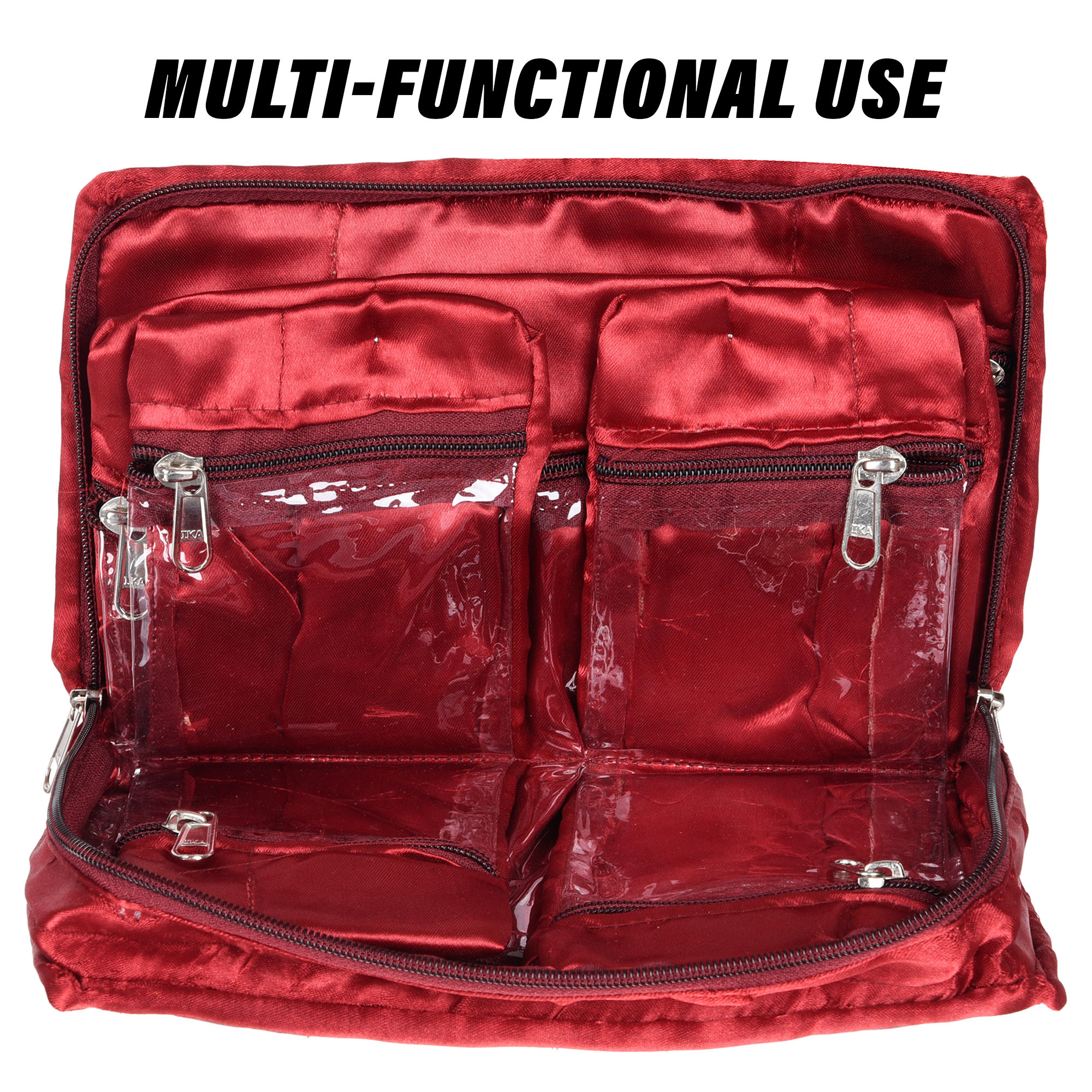 Kuber Industries Makeup Storage Bag | Vanity Organizer | Makeup Pouch | Pendant Organizer | Cosmetic Kit for Travel | 6 Pouch Organizer | Moti Jewellery Organizer | Large | Pack of 2 | Multi