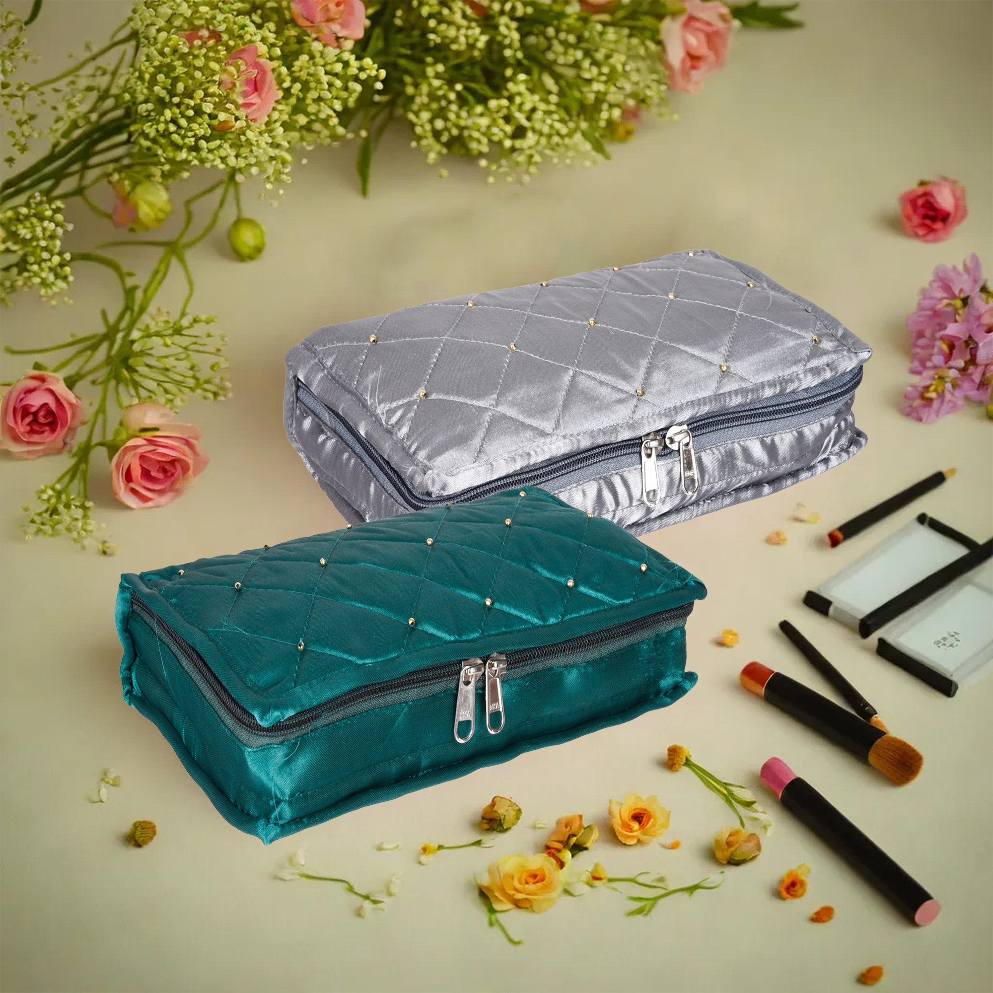 Kuber Industries Makeup Storage Bag | Vanity Organizer | Makeup Pouch | Pendant Organizer | Cosmetic Kit for Travel | 6 Pouch Organizer | Moti Jewellery Organizer | Large | Pack of 2 | Multi