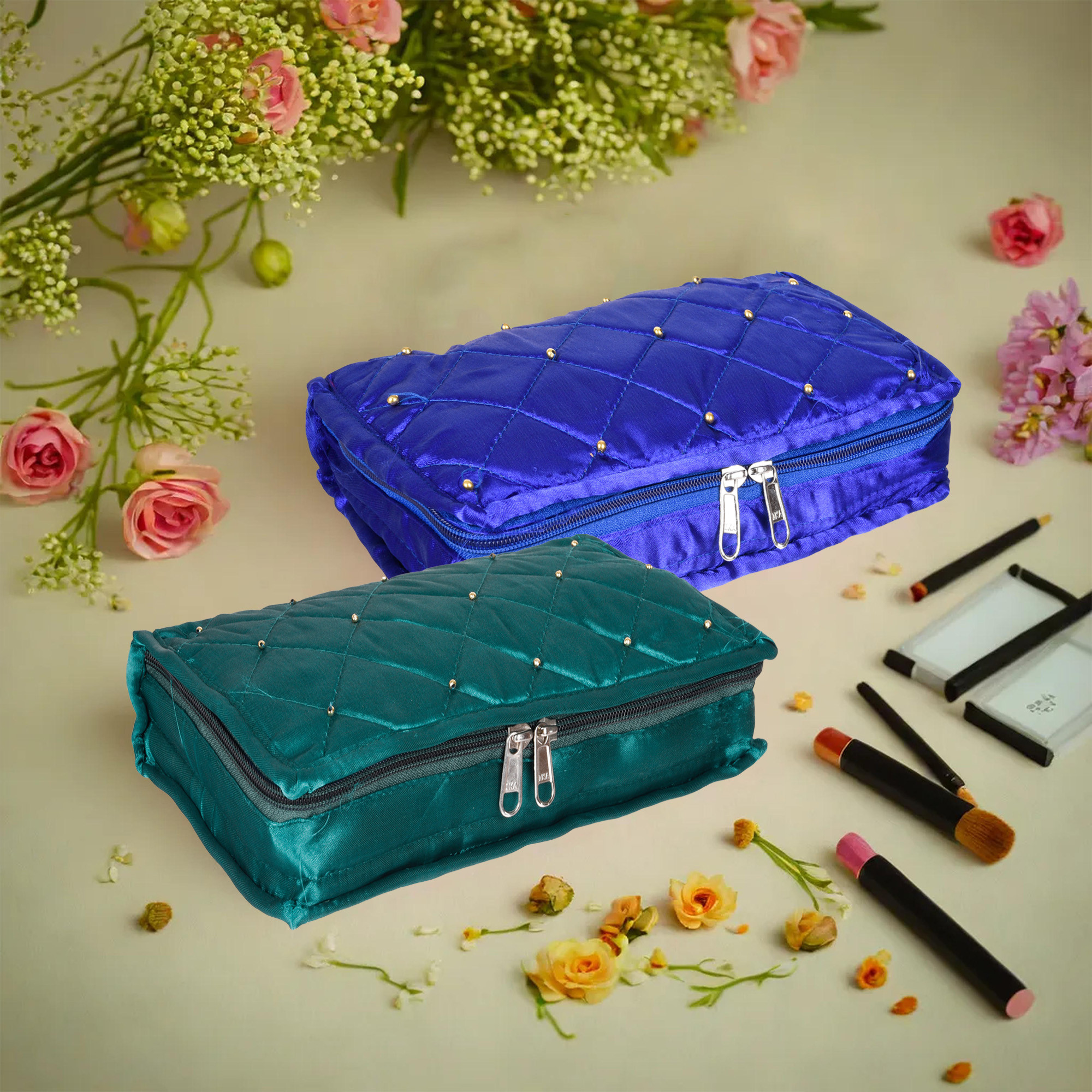 Kuber Industries Makeup Storage Bag | Vanity Organizer | Makeup Pouch | Pendant Organizer | Cosmetic Kit for Travel | 6 Pouch Organizer | Moti Jewellery Organizer | Large | Pack of 2 | Multi