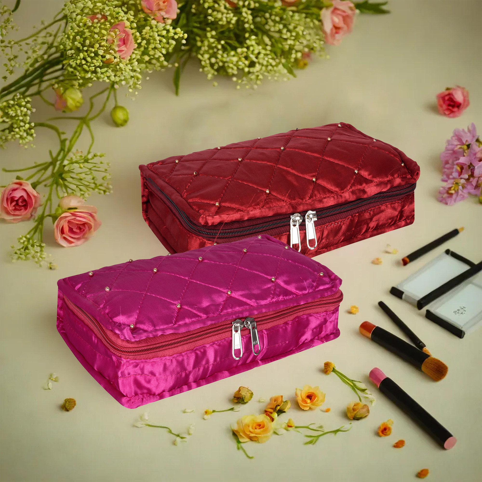 Kuber Industries Makeup Storage Bag | Vanity Organizer | Makeup Pouch | Pendant Organizer | Cosmetic Kit for Travel | 6 Pouch Organizer | Moti Jewellery Organizer | Large | Pack of 2 | Multi