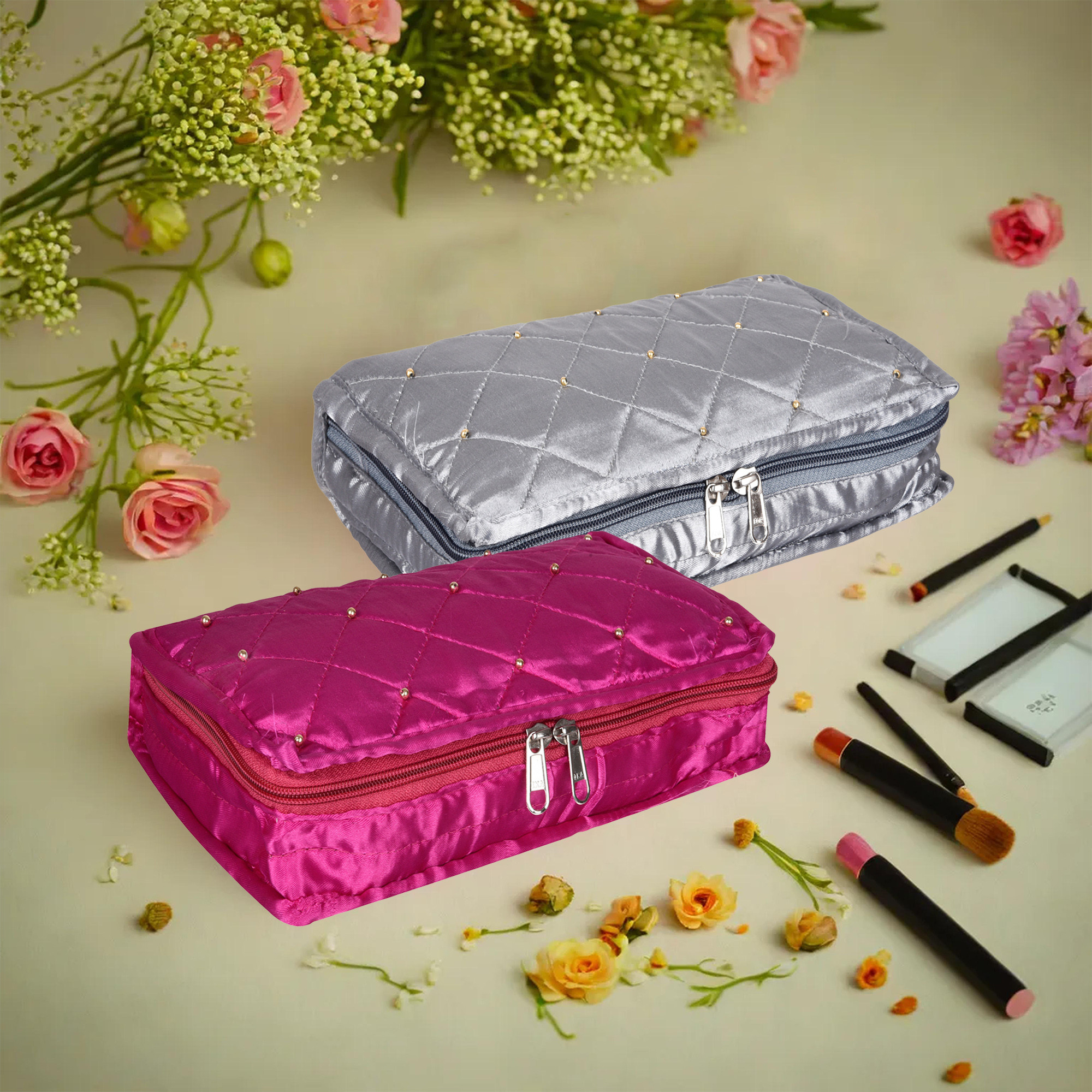 Kuber Industries Makeup Storage Bag | Vanity Organizer | Makeup Pouch | Pendant Organizer | Cosmetic Kit for Travel | 6 Pouch Organizer | Moti Jewellery Organizer | Large | Pack of 2 | Multi