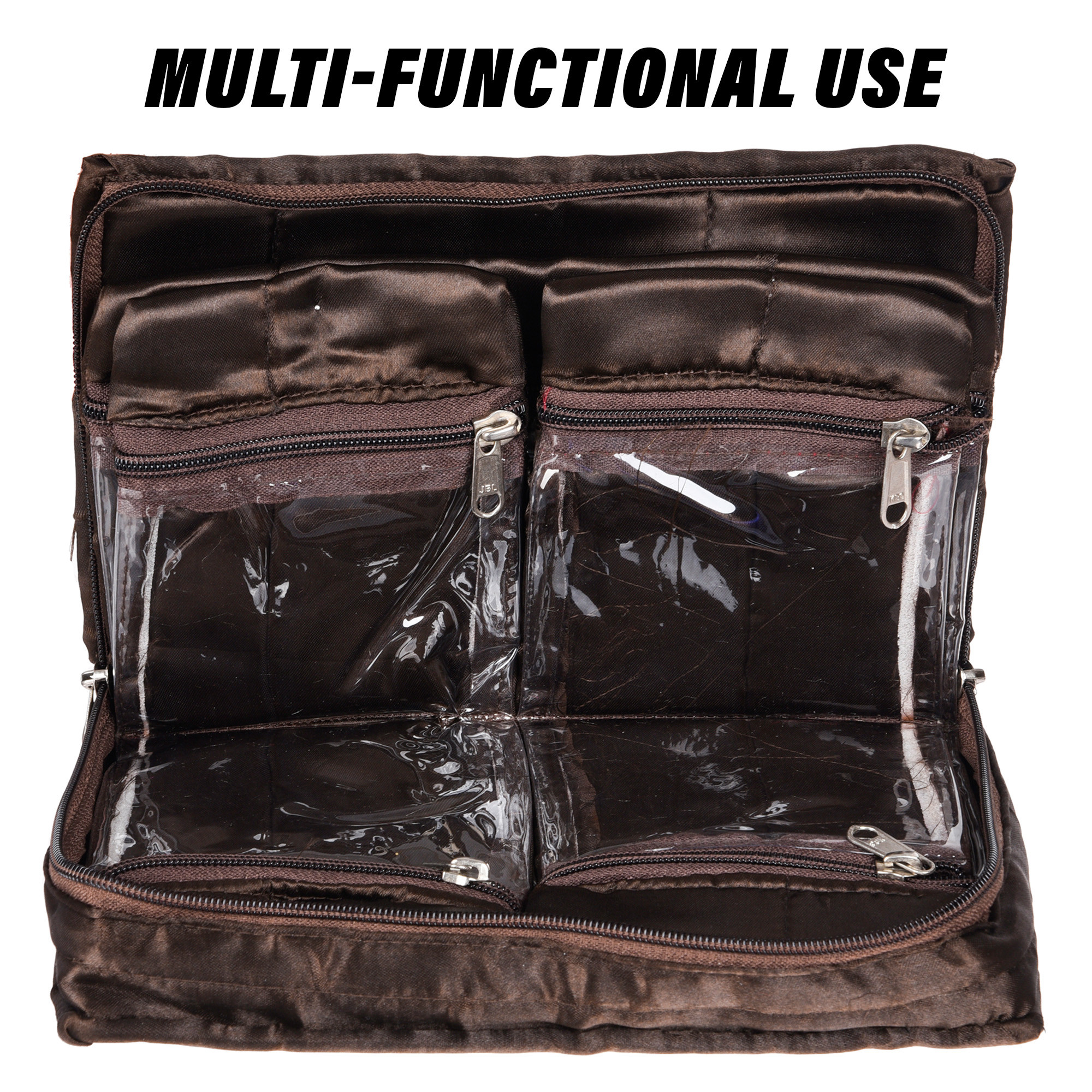 Kuber Industries Makeup Storage Bag | Vanity Organizer | Makeup Pouch | Pendant Organizer | Cosmetic Kit for Travel | 6 Pouch Organizer | Moti Jewellery Organizer | Large | Pack of 2 | Multi