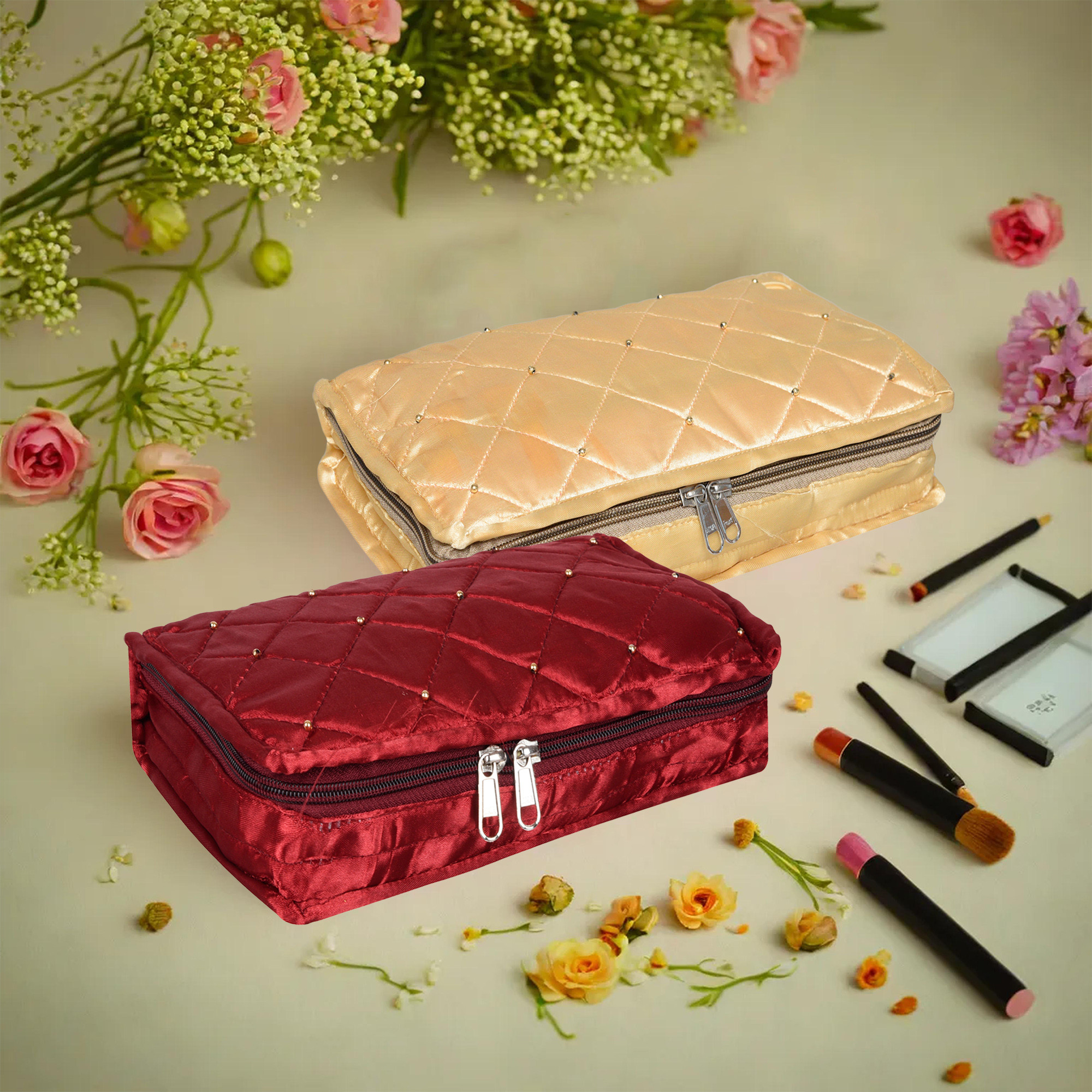 Kuber Industries Makeup Storage Bag | Vanity Organizer | Makeup Pouch | Pendant Organizer | Cosmetic Kit for Travel | 6 Pouch Organizer | Moti Jewellery Organizer | Large | Pack of 2 | Multi
