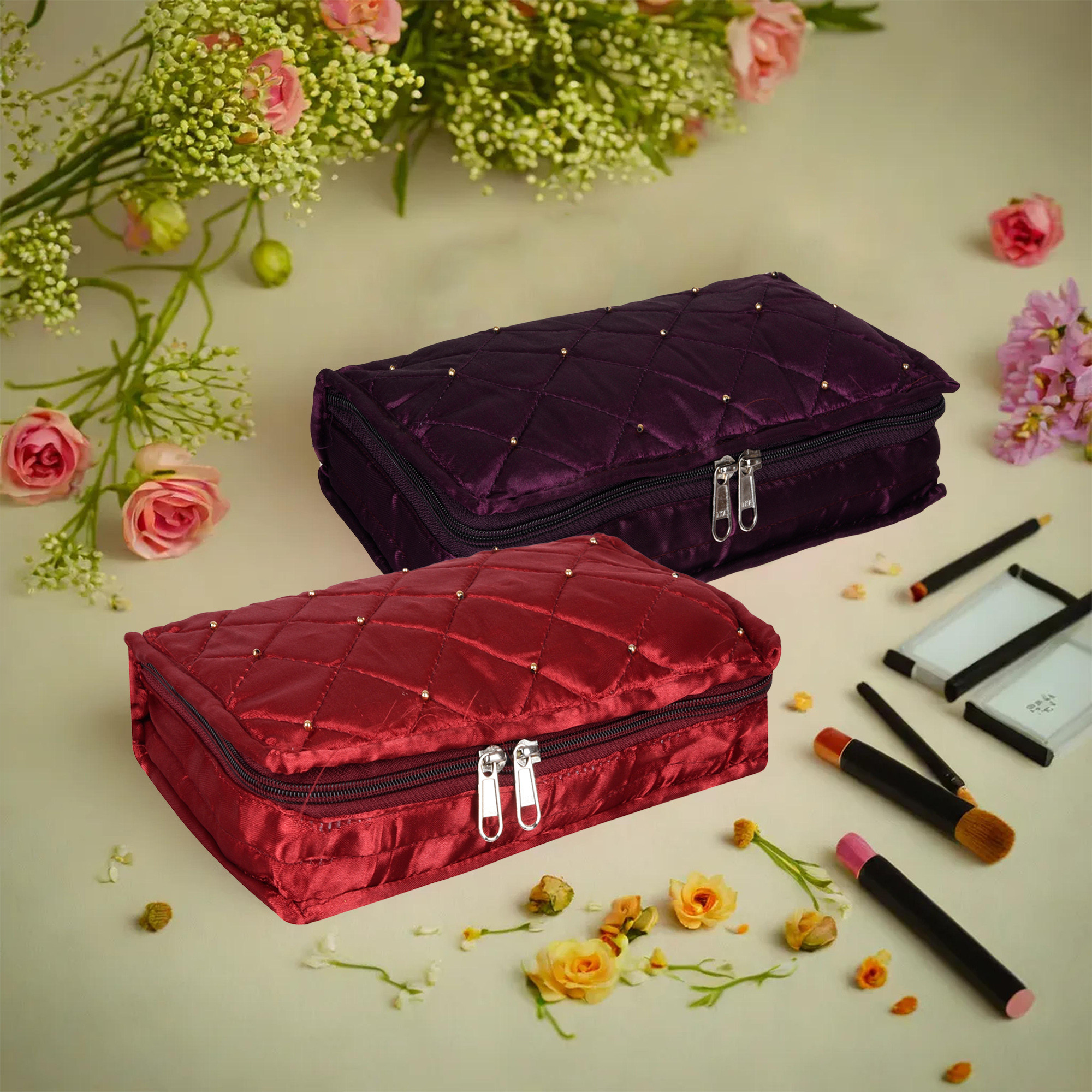 Kuber Industries Makeup Storage Bag | Vanity Organizer | Makeup Pouch | Pendant Organizer | Cosmetic Kit for Travel | 6 Pouch Organizer | Moti Jewellery Organizer | Large | Pack of 2 | Multi