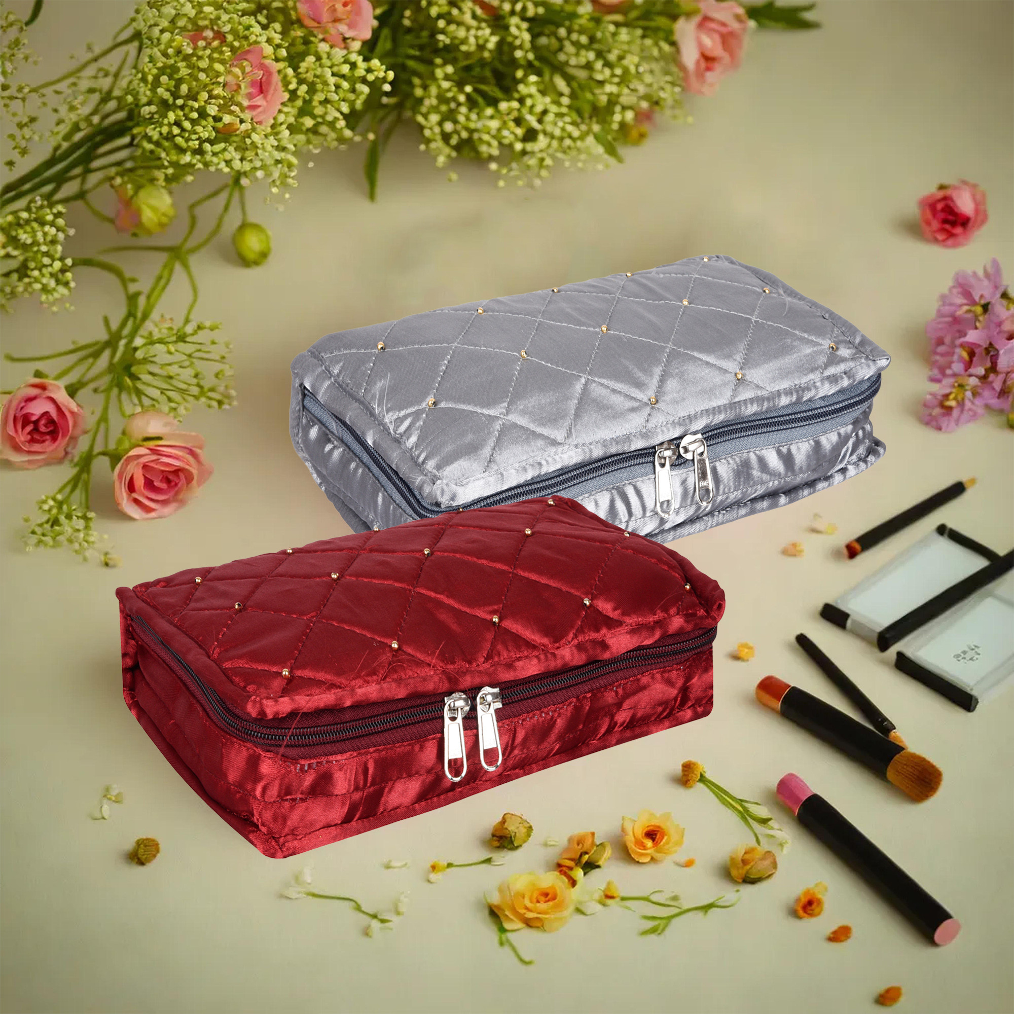 Kuber Industries Makeup Storage Bag | Vanity Organizer | Makeup Pouch | Pendant Organizer | Cosmetic Kit for Travel | 6 Pouch Organizer | Moti Jewellery Organizer | Large | Pack of 2 | Multi