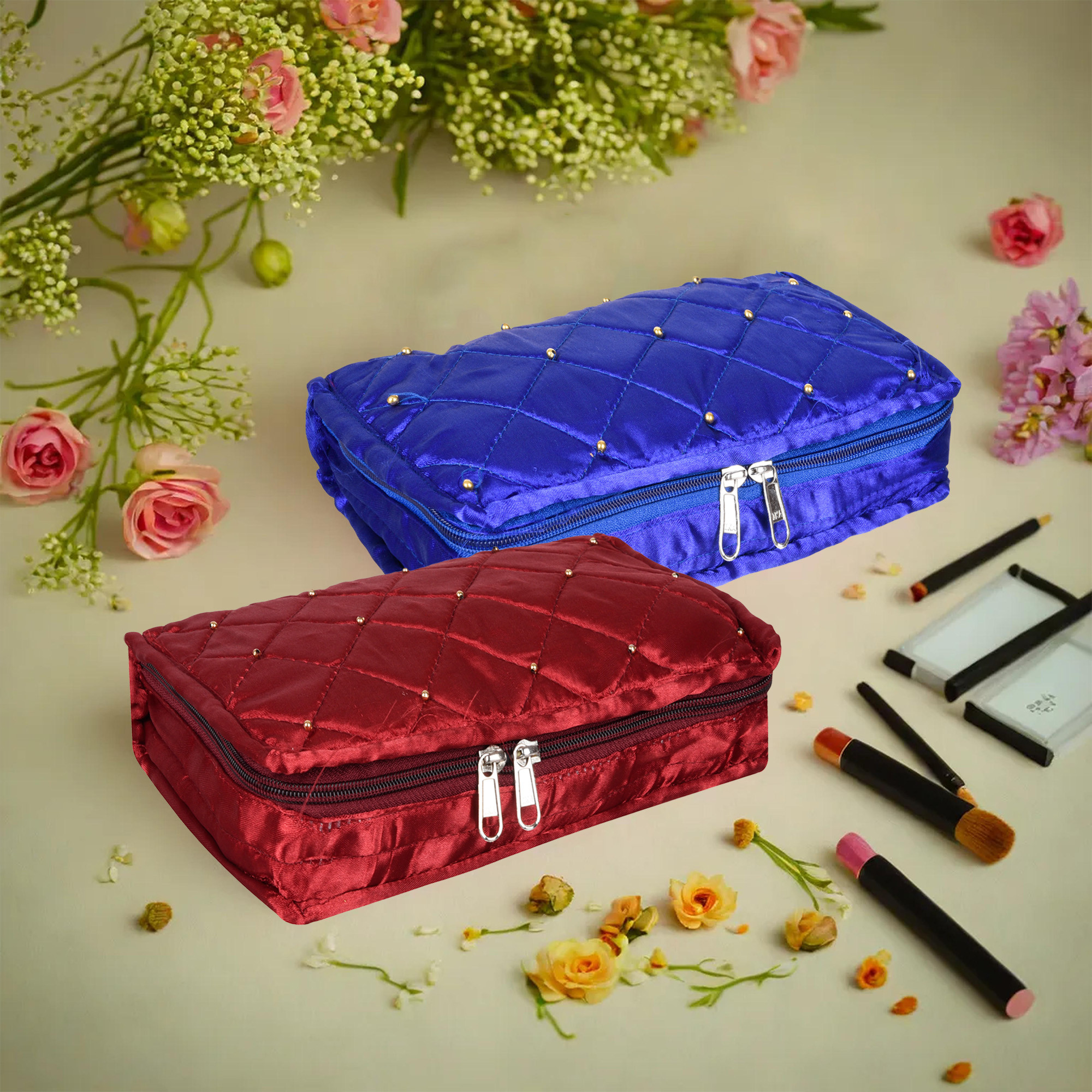 Kuber Industries Makeup Storage Bag | Vanity Organizer | Makeup Pouch | Pendant Organizer | Cosmetic Kit for Travel | 6 Pouch Organizer | Moti Jewellery Organizer | Large | Pack of 2 | Multi