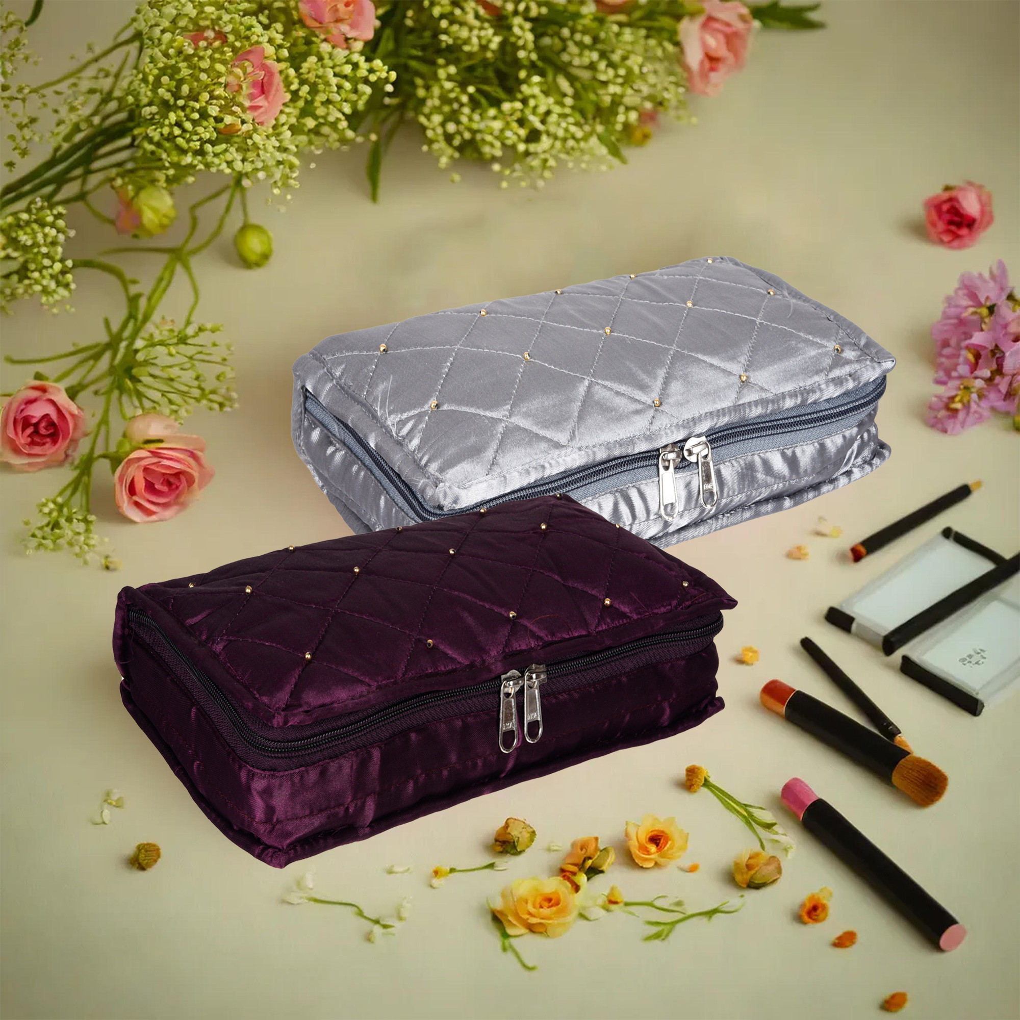 Kuber Industries Makeup Storage Bag | Vanity Organizer | Makeup Pouch | Pendant Organizer | Cosmetic Kit for Travel | 6 Pouch Organizer | Moti Jewellery Organizer | Large | Pack of 2 | Multi