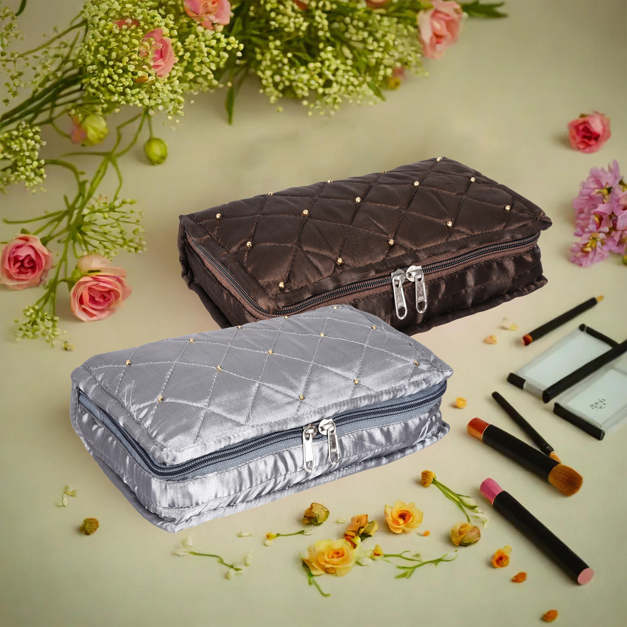 Kuber Industries Makeup Storage Bag | Vanity Organizer | Makeup Pouch | Pendant Organizer | Cosmetic Kit for Travel | 6 Pouch Organizer | Moti Jewellery Organizer | Large | Pack of 2 | Multi