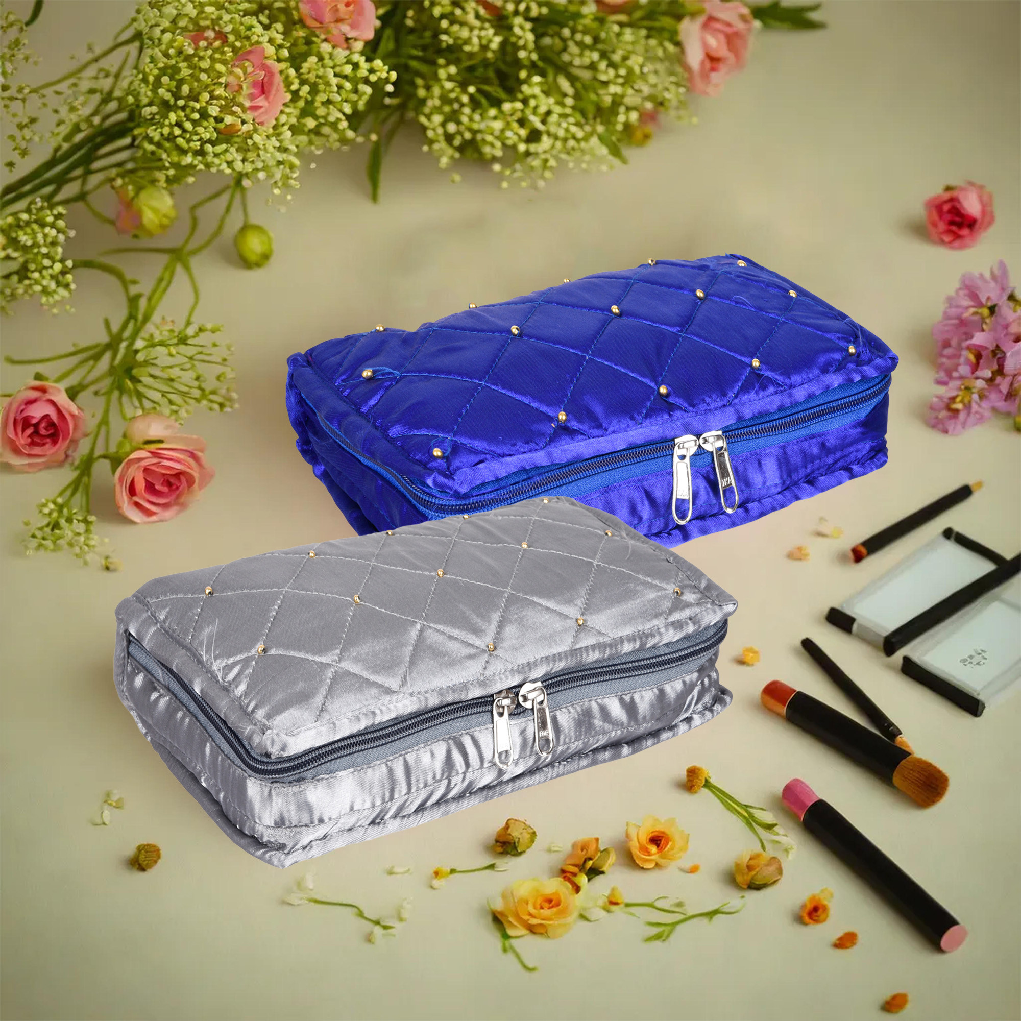 Kuber Industries Makeup Storage Bag | Vanity Organizer | Makeup Pouch | Pendant Organizer | Cosmetic Kit for Travel | 6 Pouch Organizer | Moti Jewellery Organizer | Large | Pack of 2 | Multi