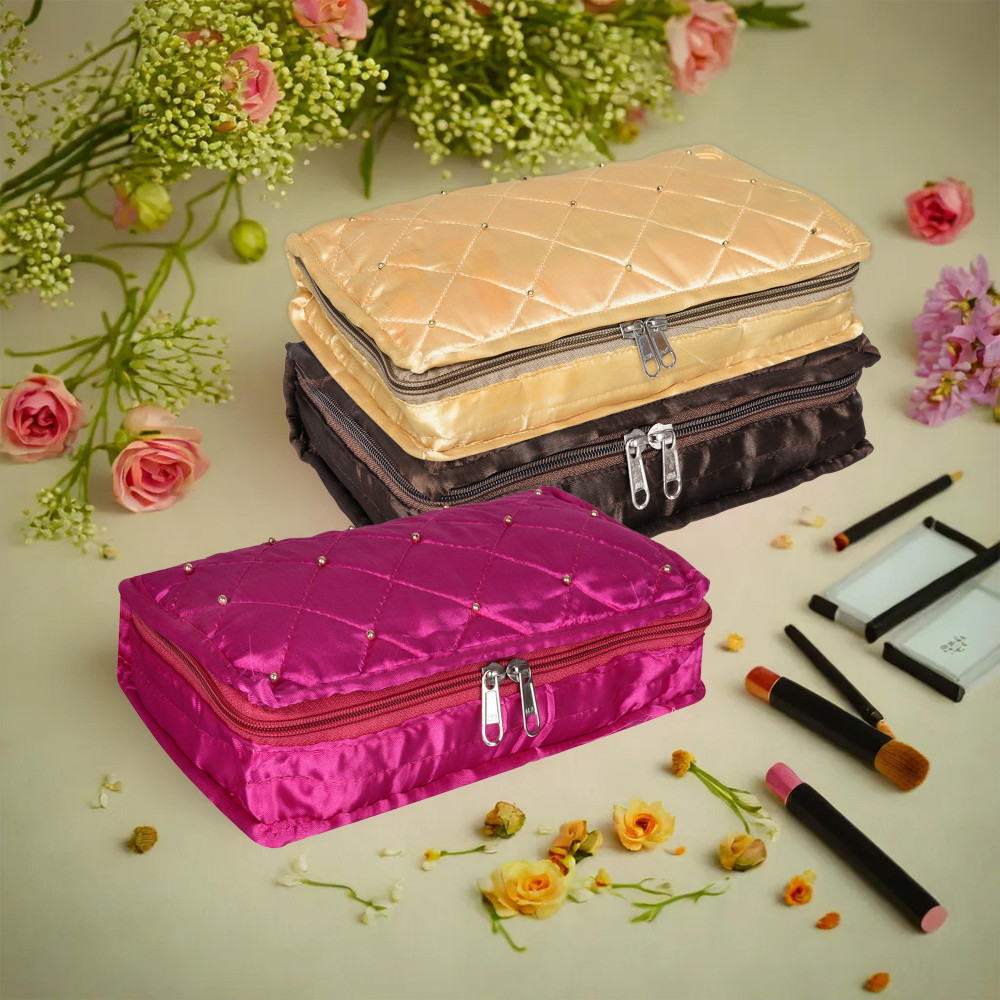 Kuber Industries Makeup Storage Bag | Vanity Organizer | Makeup Pouch | Pendant Organizer | Cosmetic Kit for Travel | 6 Pouch Organizer | Moti Jewellery Organizer | Large | Pack of 3 | Multi