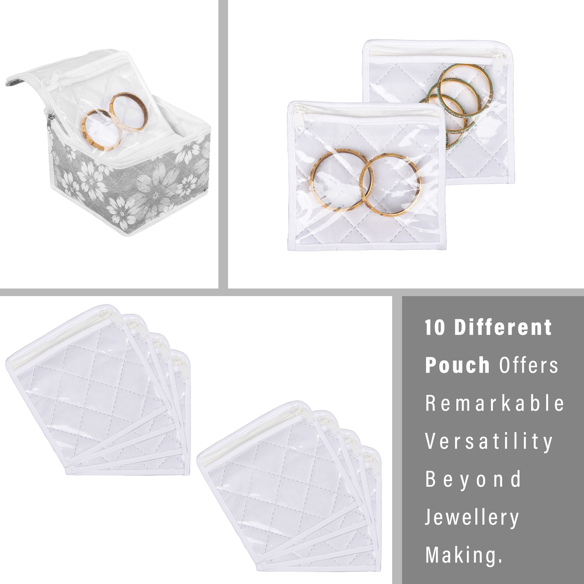 Kuber Industries Makeup Storage Bag  Waterproof Watches Organizer  Jewellery Kit for Woman  10 Detachable Pouch  Square Locker Kit for Travel  Flower Quilted  Gray