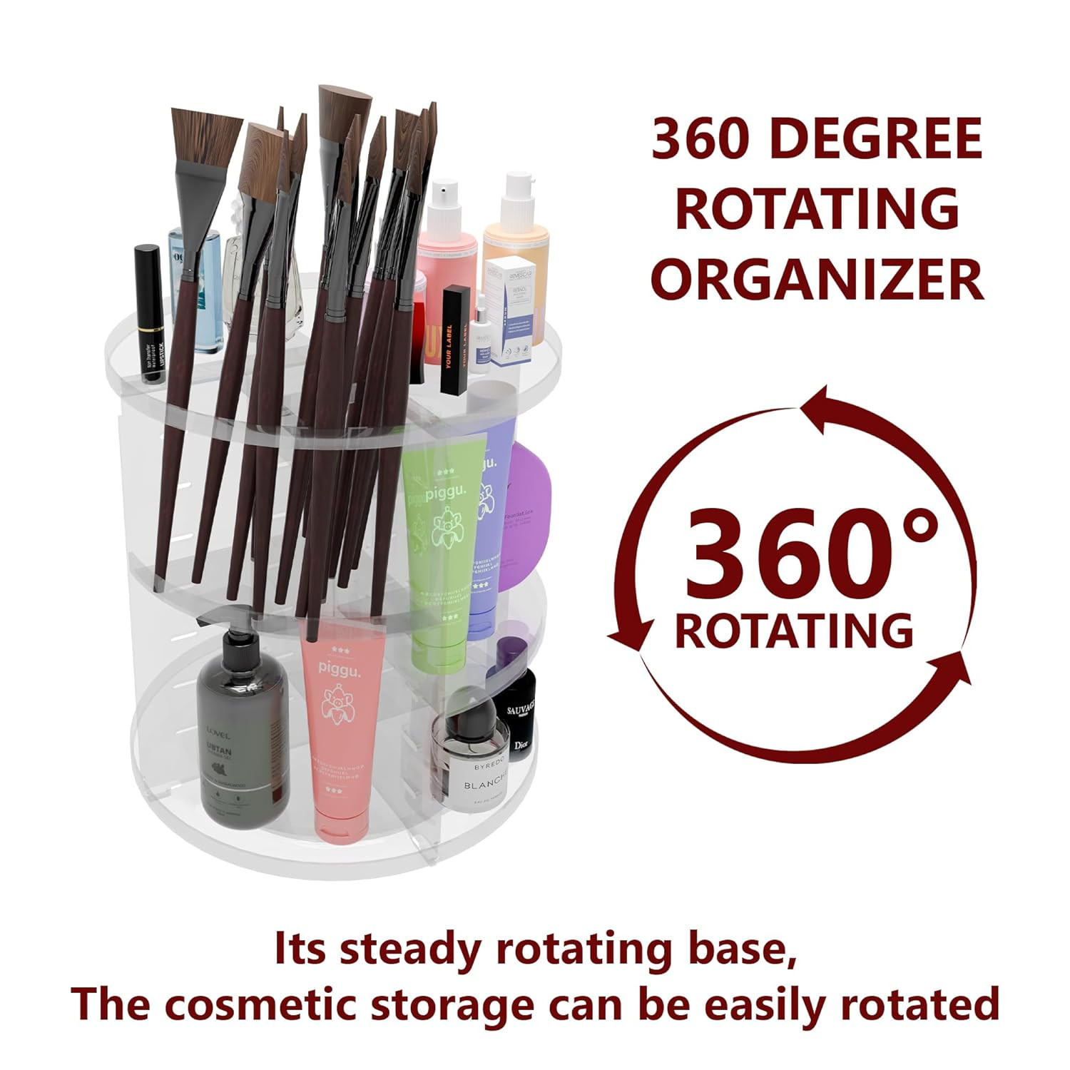 Kuber Industries Makeup Storage Organizer  Cosmetic Organizer Box for Dressing Table  360 Rotating Makeup Organizer Tray  Vanity Countertop Box  Desk Organizer  Transparent