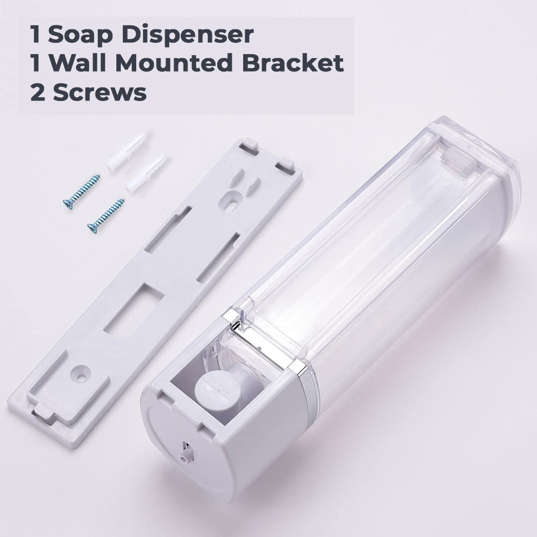 Kuber Industries Manual Shampoo & Soap Dispenser | Wall Mounted | Soap Dispenser for Kitchen & Bathroom | Refillable, Lightweight & Durable | Easy to Clean | White Color