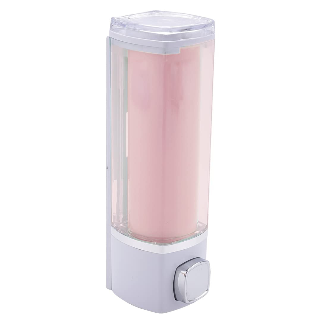Kuber Industries Manual Shampoo & Soap Dispenser | Wall Mounted | Soap Dispenser for Kitchen & Bathroom | Refillable, Lightweight & Durable | Easy to Clean | Pink Color