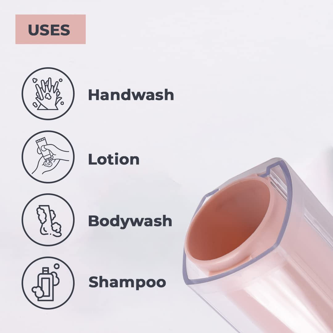 Kuber Industries Manual Shampoo & Soap Dispenser | Wall Mounted | Soap Dispenser for Kitchen & Bathroom | Refillable, Lightweight & Durable | Easy to Clean | Pink Color