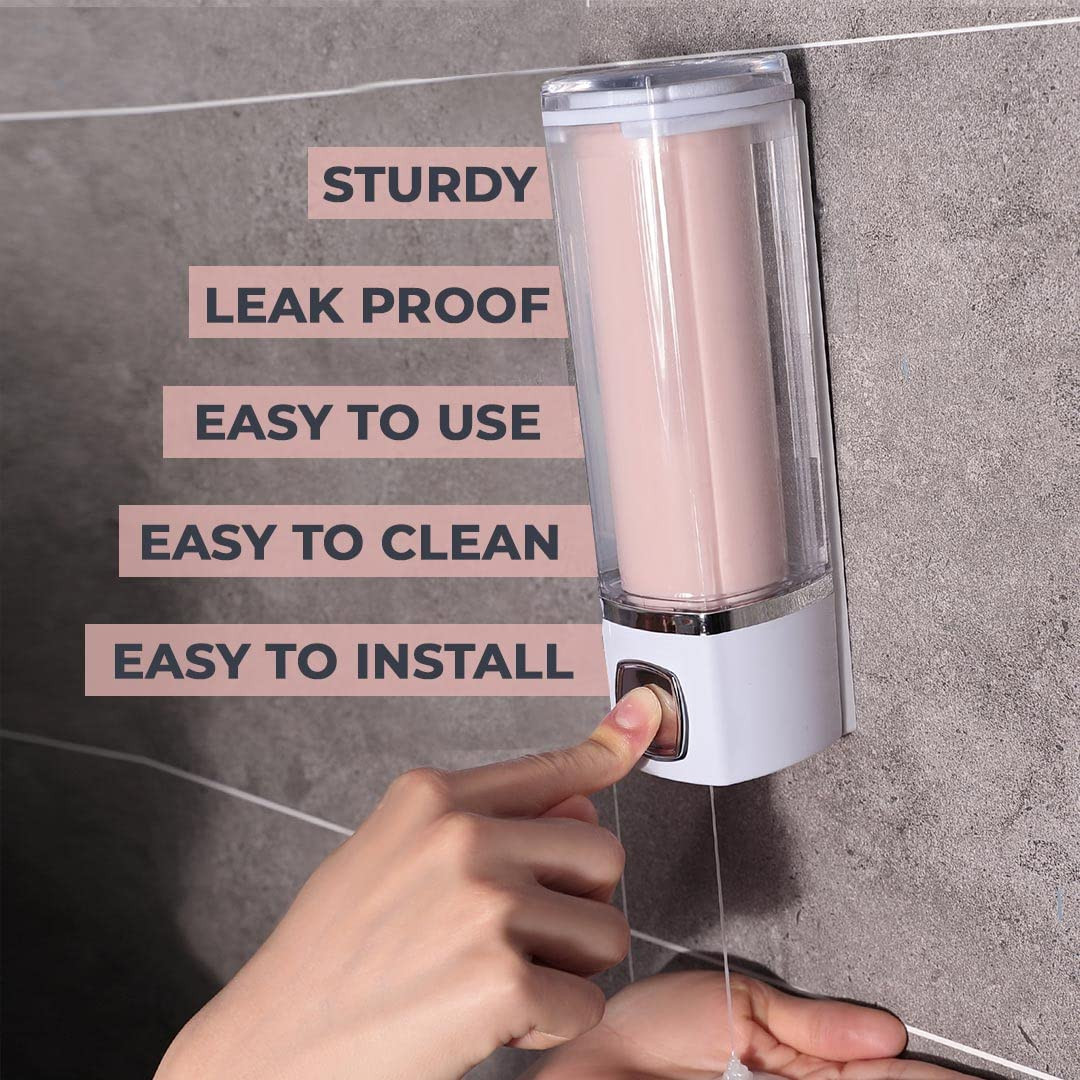Kuber Industries Manual Shampoo & Soap Dispenser | Wall Mounted | Soap Dispenser for Kitchen & Bathroom | Refillable, Lightweight & Durable | Easy to Clean | Pink Color