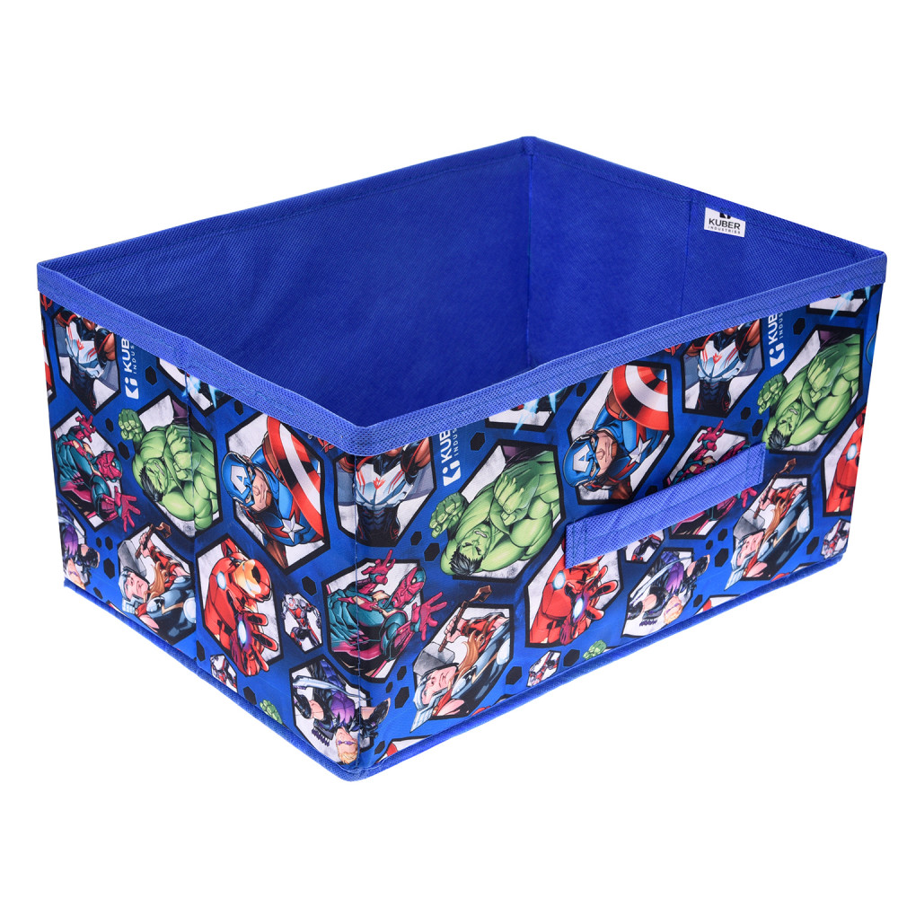 Kuber Industries Marvel Avengers Foldable Storage Box|Non-Woven Rectangular Closet Organizer Box with Handle|Wardrobe Organizer for Clothes|Toys (Blue)