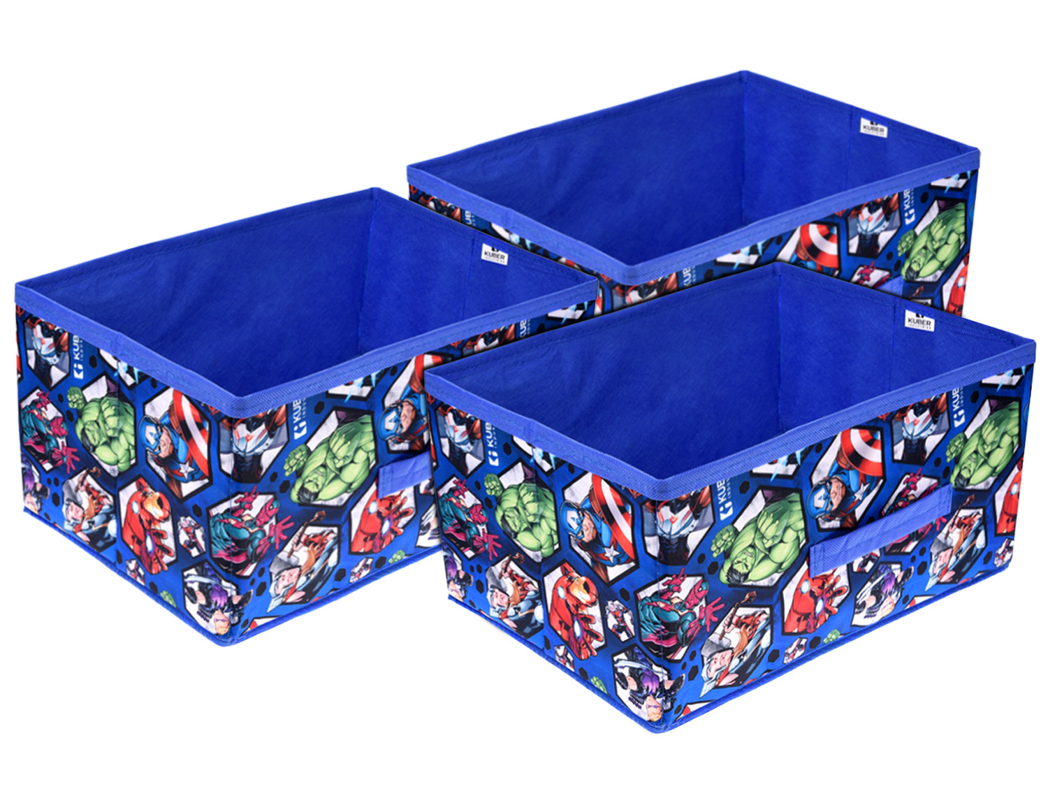 Kuber Industries Marvel Avengers Foldable Storage Box|Non-Woven Rectangular Closet Organizer Box with Handle|Wardrobe Organizer for Clothes|Toys (Blue)