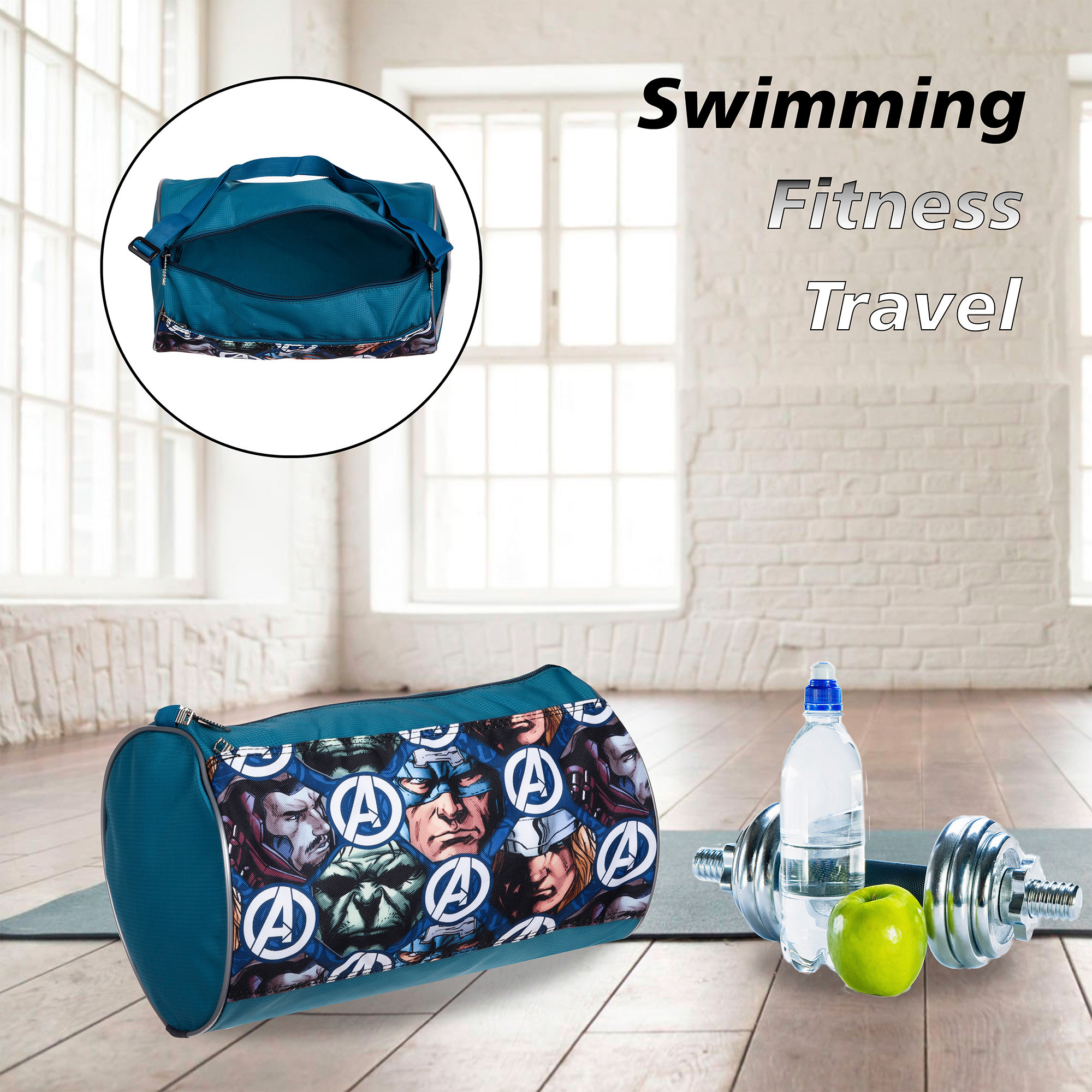 Kuber Industries Marvel Avengers Gym Bag  Polyester Duffle Bag for Travel  Sport Fitness Bag  Yoga Sport Bag  Sports Gym Bags  Travel Handbag  Handbag for Men  Blue