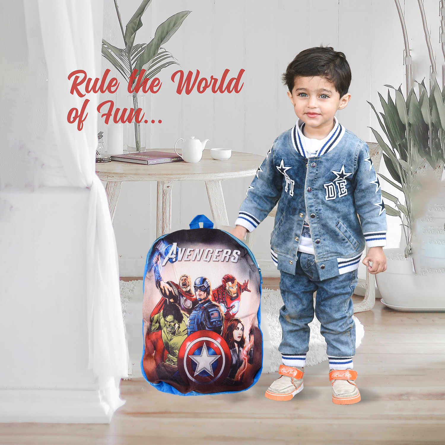 Kuber Industries Marvel Avengers Kids School Bag | School Bag For Boys | School Bag For Girls | 1 Compartment Velvet Bagpack for Kids Travel | School | Blue