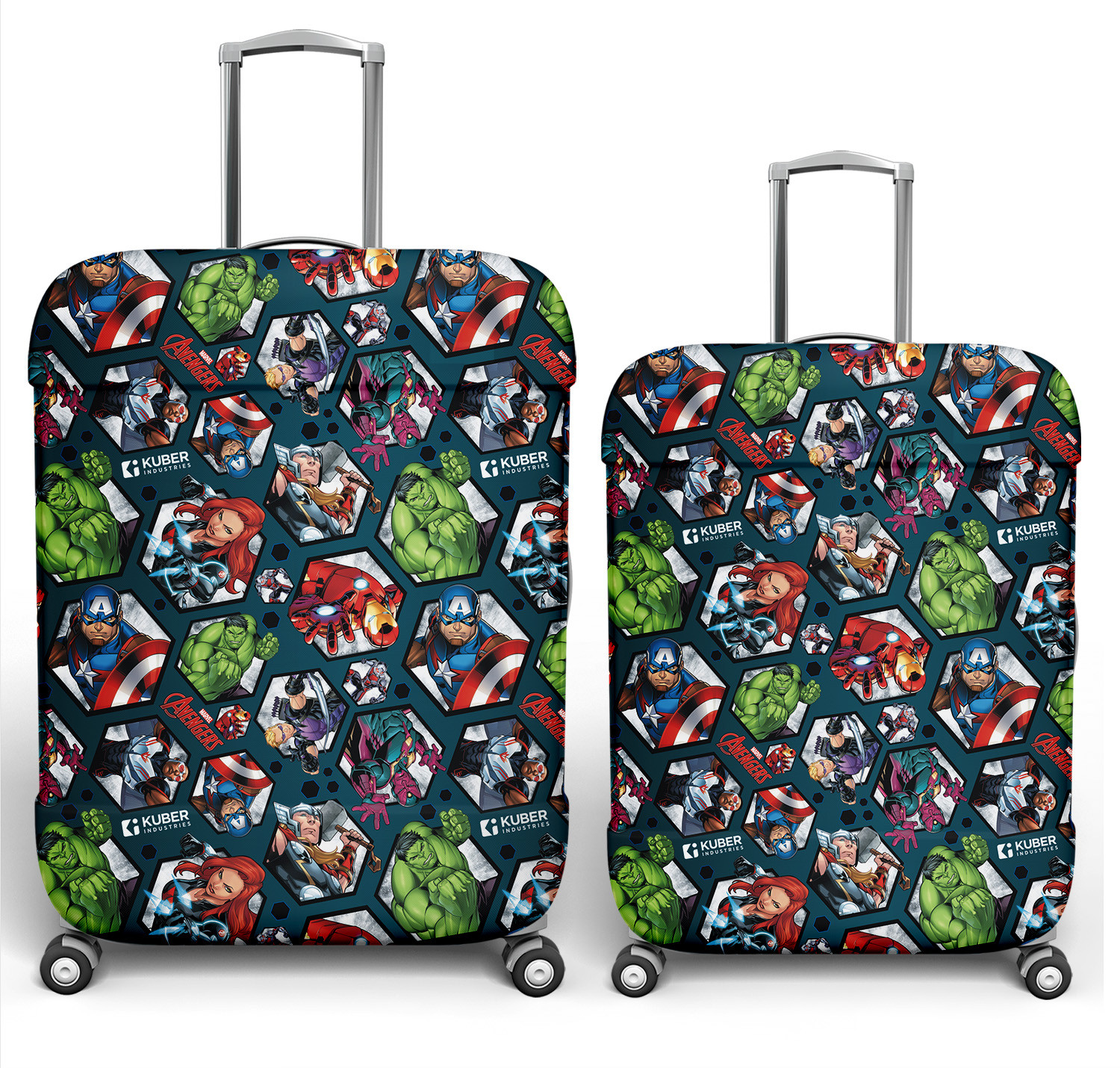 Kuber Industries Marvel Avengers Luggage Cover | Polyester Travel Suitcase Cover | Washable | Stretchable Suitcase Cover | 18-22 Inch-Small | 22-26 Inch-Medium | Pack of 2 | Blue