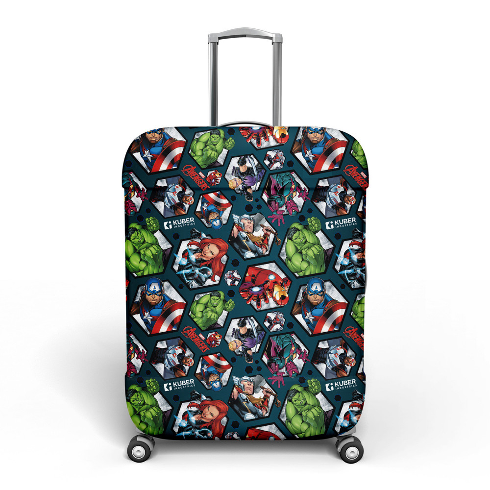 Kuber Industries Marvel Avengers Luggage Cover|Polyester Travel Suitcase Cover|Washable|Stretchable Suitcase Protector|18-22 Inch|Small (Blue)