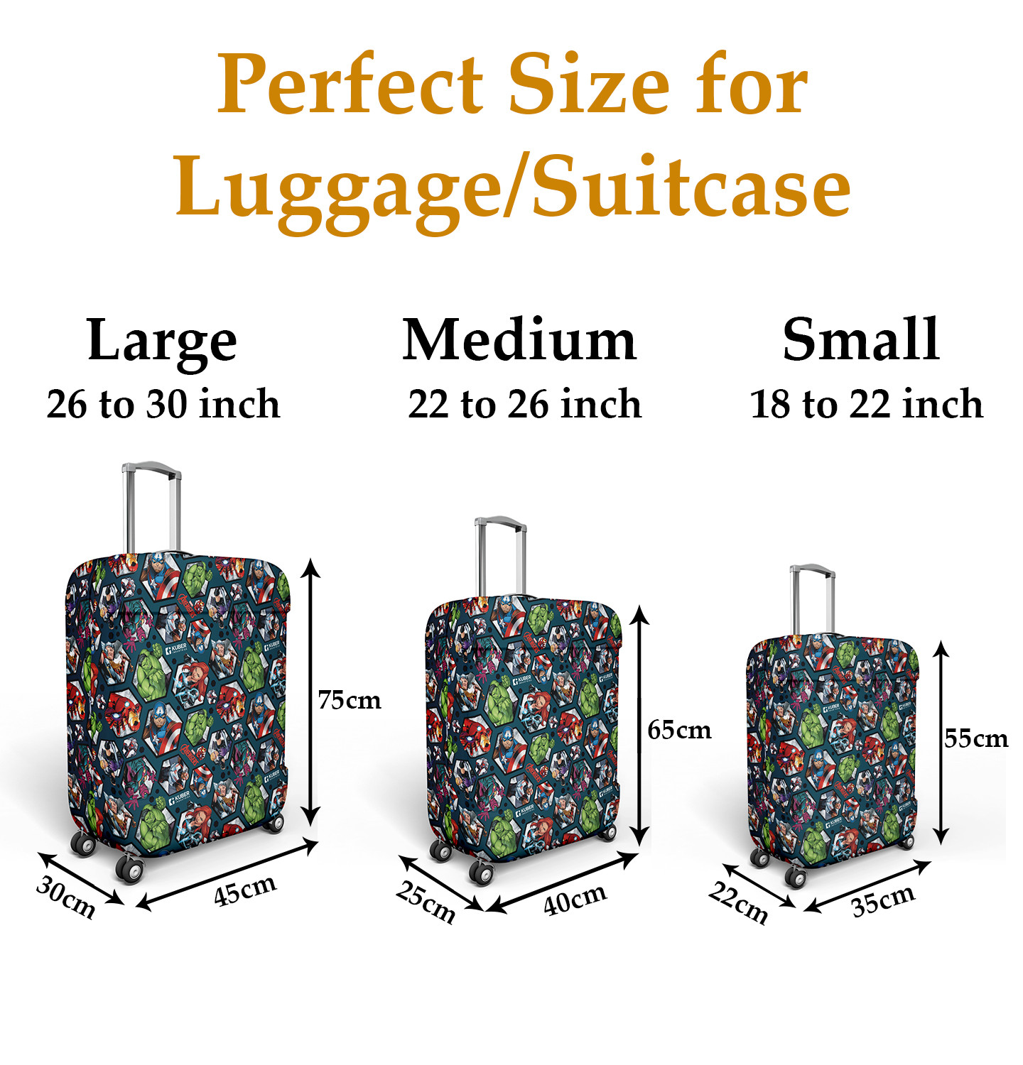 Kuber Industries Marvel Avengers Luggage Cover|Polyester Travel Suitcase Cover|Washable|Stretchable Suitcase Cover|18-22 Inch-Small|22-26 Inch-Medium|Pack of 2 (Blue)