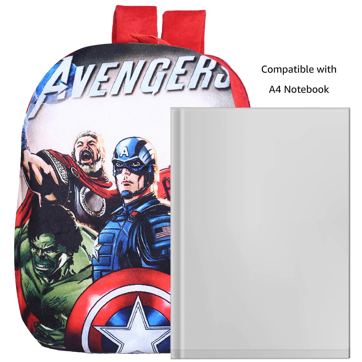 Kuber Industries Marvel Avengers Plush Backpack|2 Compartment Velvet School Bag|Durable Toddler Haversack For Travel,School with Zipper Closure (Red)