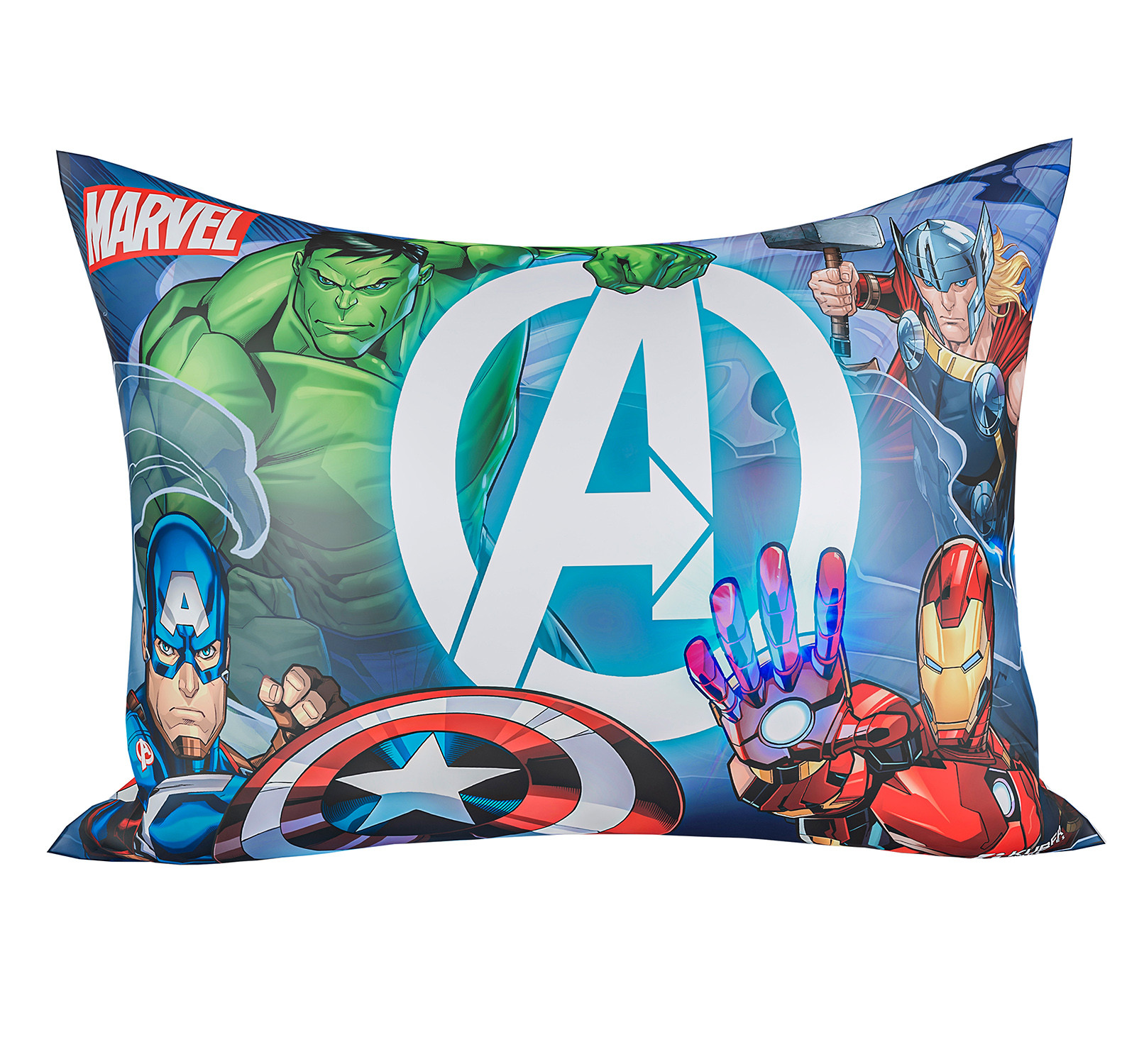 Kuber Industries Marvel Avengers Print Baby Pillow|Polyester Super soft Kids Pillow for Sleeping & Travel,12 x 18 Inch,(Sky Blue)