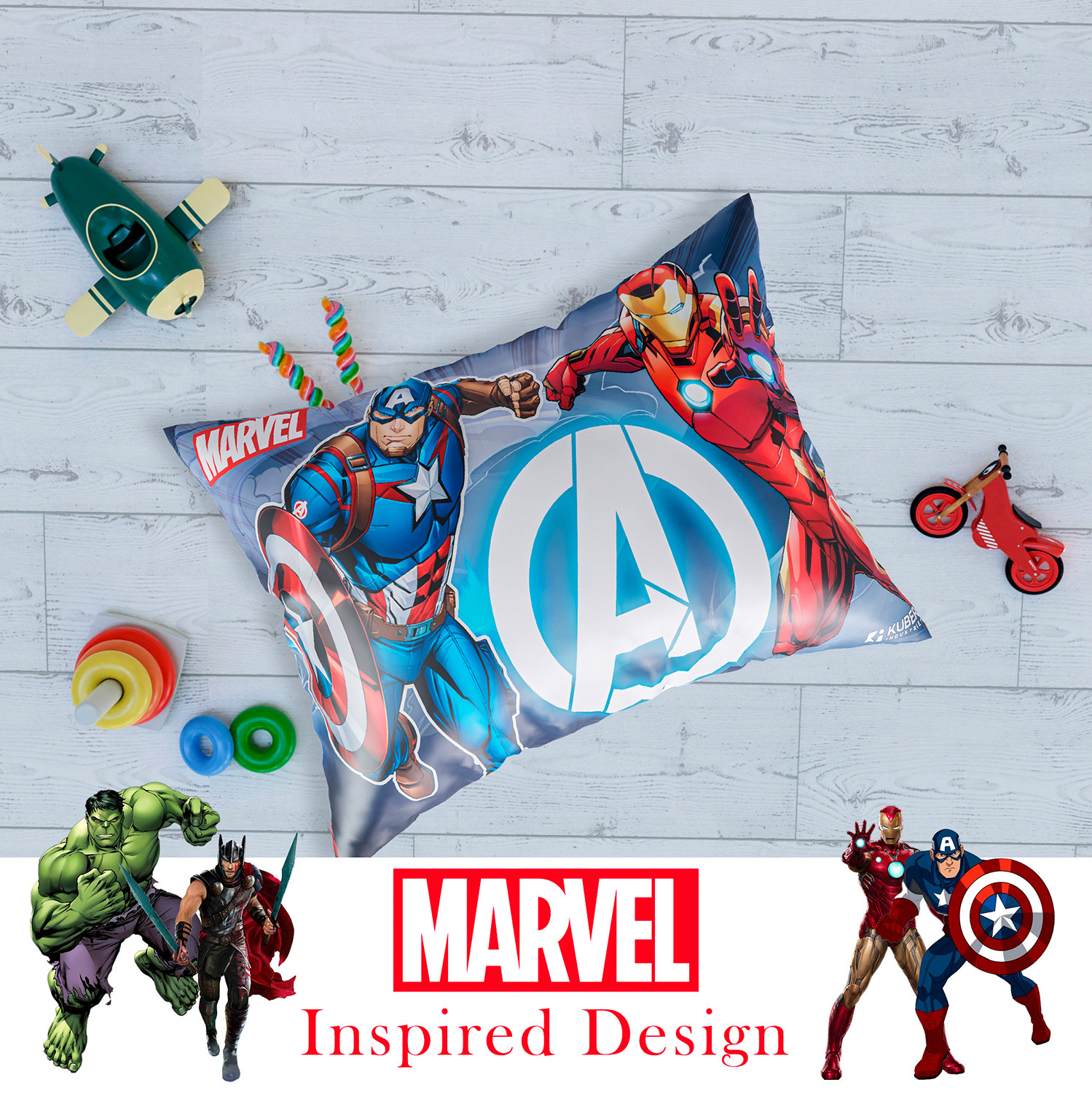Kuber Industries Marvel Avengers Print Baby Pillow|Polyester Super soft Kids Pillow for Sleeping & Travel,12 x 18 Inch,(Sky Blue)