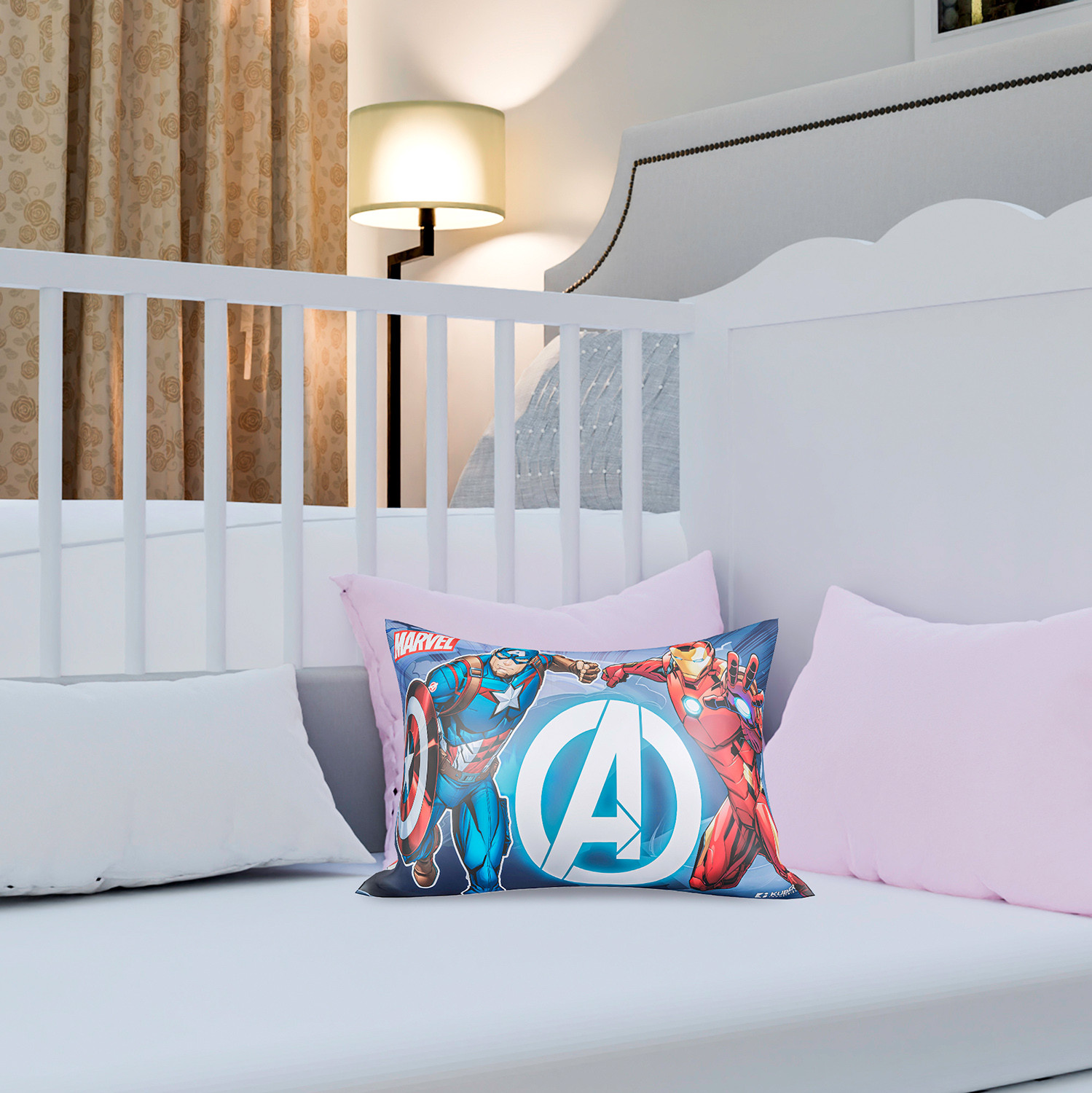Kuber Industries Marvel Avengers Print Baby Pillow|Polyester Super soft Kids Pillow for Sleeping & Travel,12 x 18 Inch,(Sky Blue)